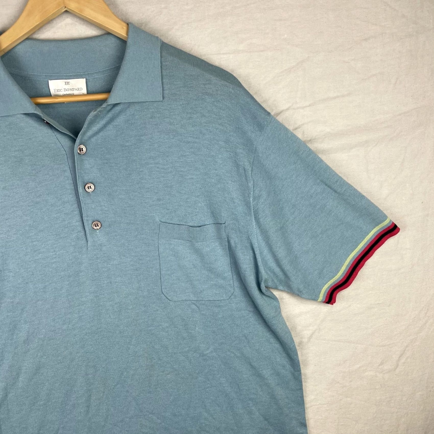 Vintage VINTAGE Eric Bompard Polo Shirt Mens XL Light Blue Cashmere Cotton Blend Striped Cuffs Size US XL / EU 56 / 4 - 2 Thumbnail