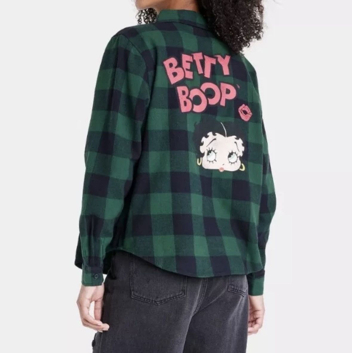 Other Betty Boop women’s L button up hunter green flannel checker Size L / US 10 / IT 46 - 1 Thumbnail