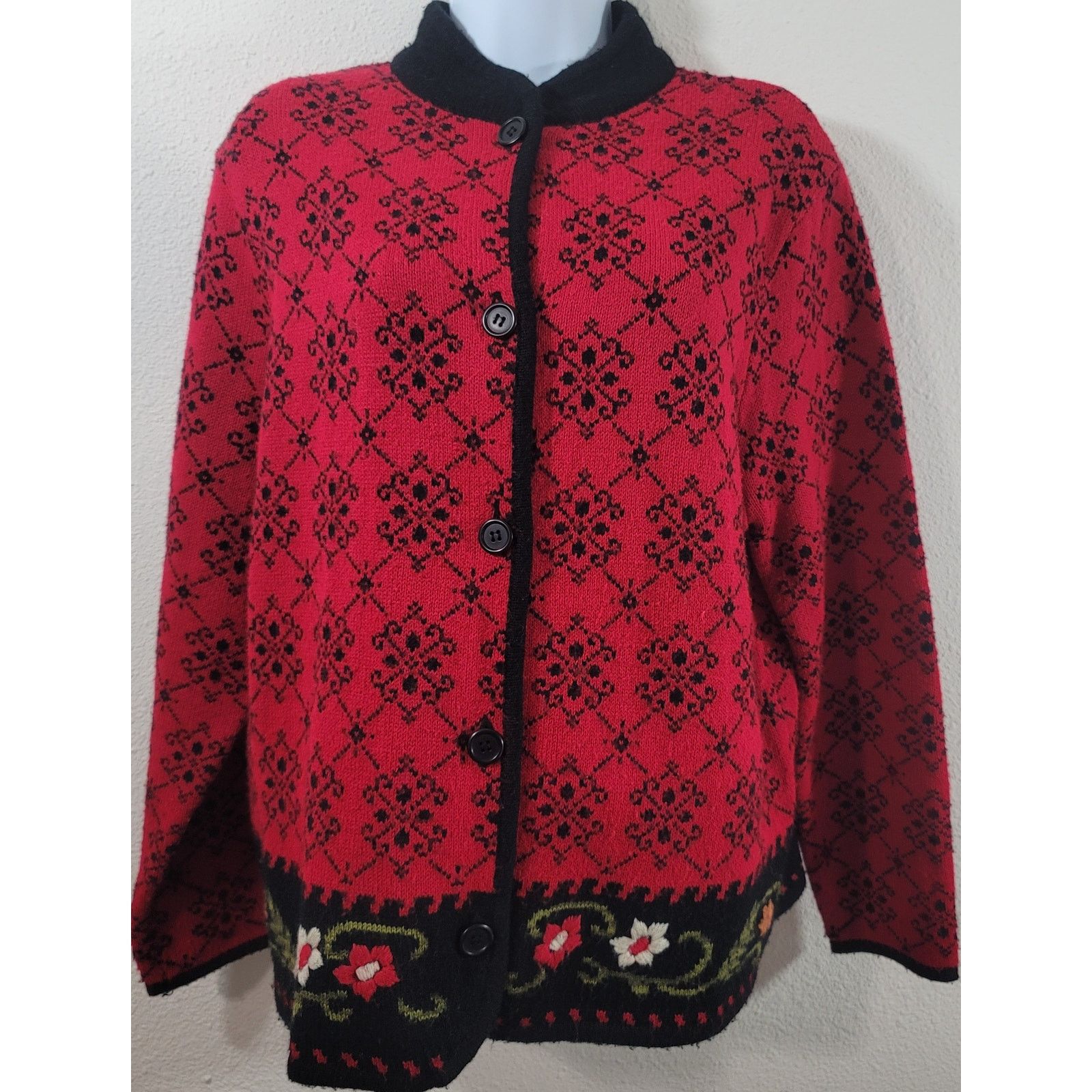 Other VTG JM Collection Black Red Embroidered Floral Sweater Large Size L / US 10 / IT 46 - 1 Thumbnail
