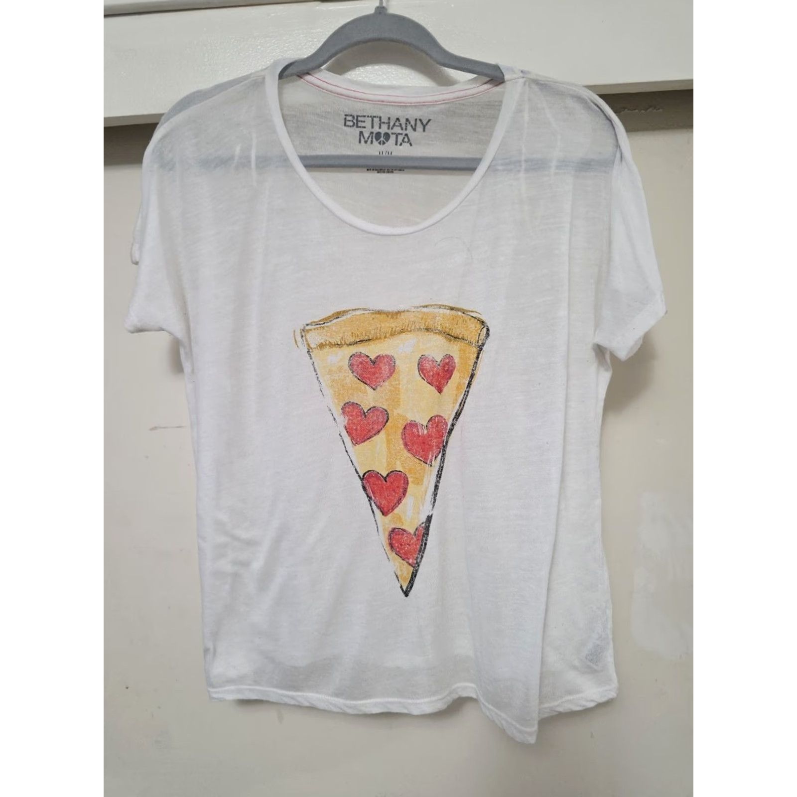 Vintage Bethany Mota LOVE A SLICE OF PIZZA T-Shirt Womens Medium Off-White Lightweight Semi-Sheer Relaxed Shirt Size M / US 6-8 / IT 42-44 - 4 Thumbnail