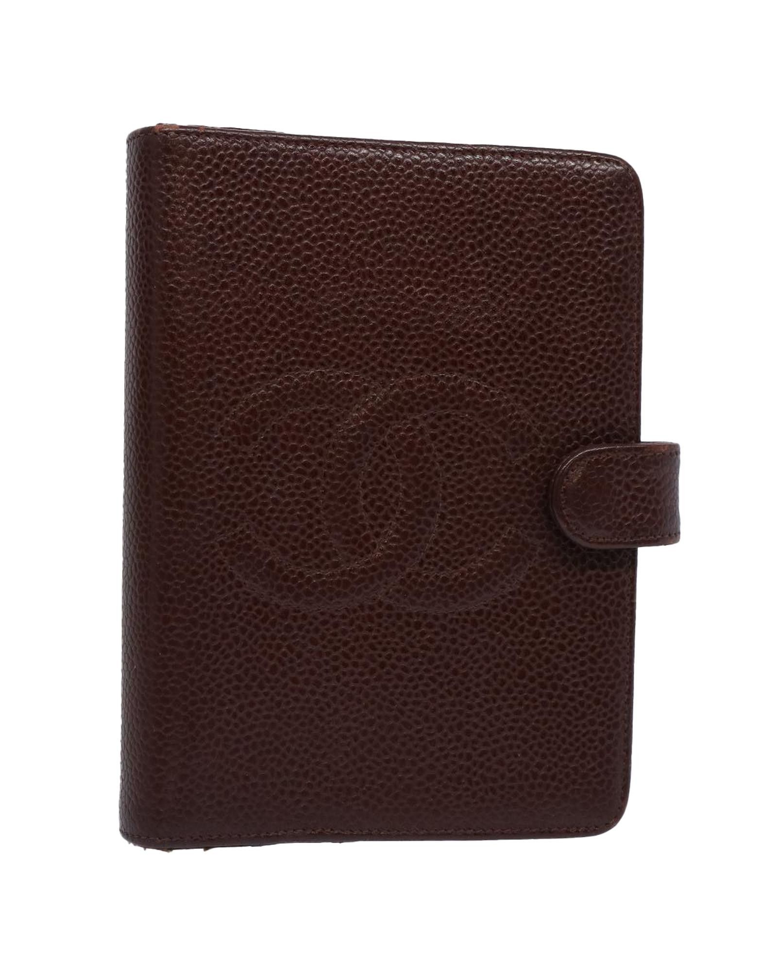 image of Chanel Luxurious Leather Coco Mark Day Planner Cover in Brown, Women's