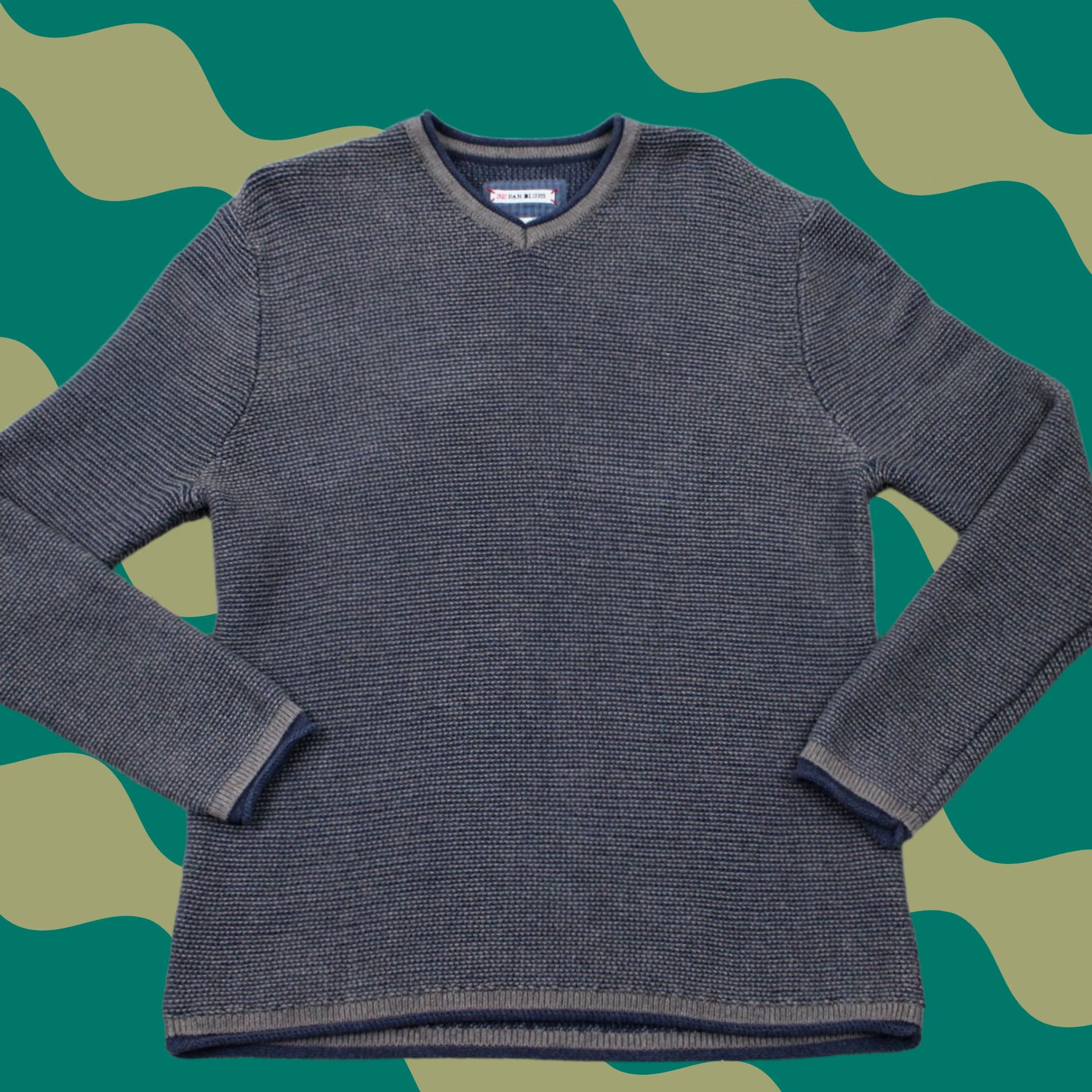Vintage 32 Bar Blues Sweater Mens XL Blue/Gray Chunky Knit 100% Cotton L/S Sweatshirt Size US XL / EU 56 / 4 - 1 Thumbnail