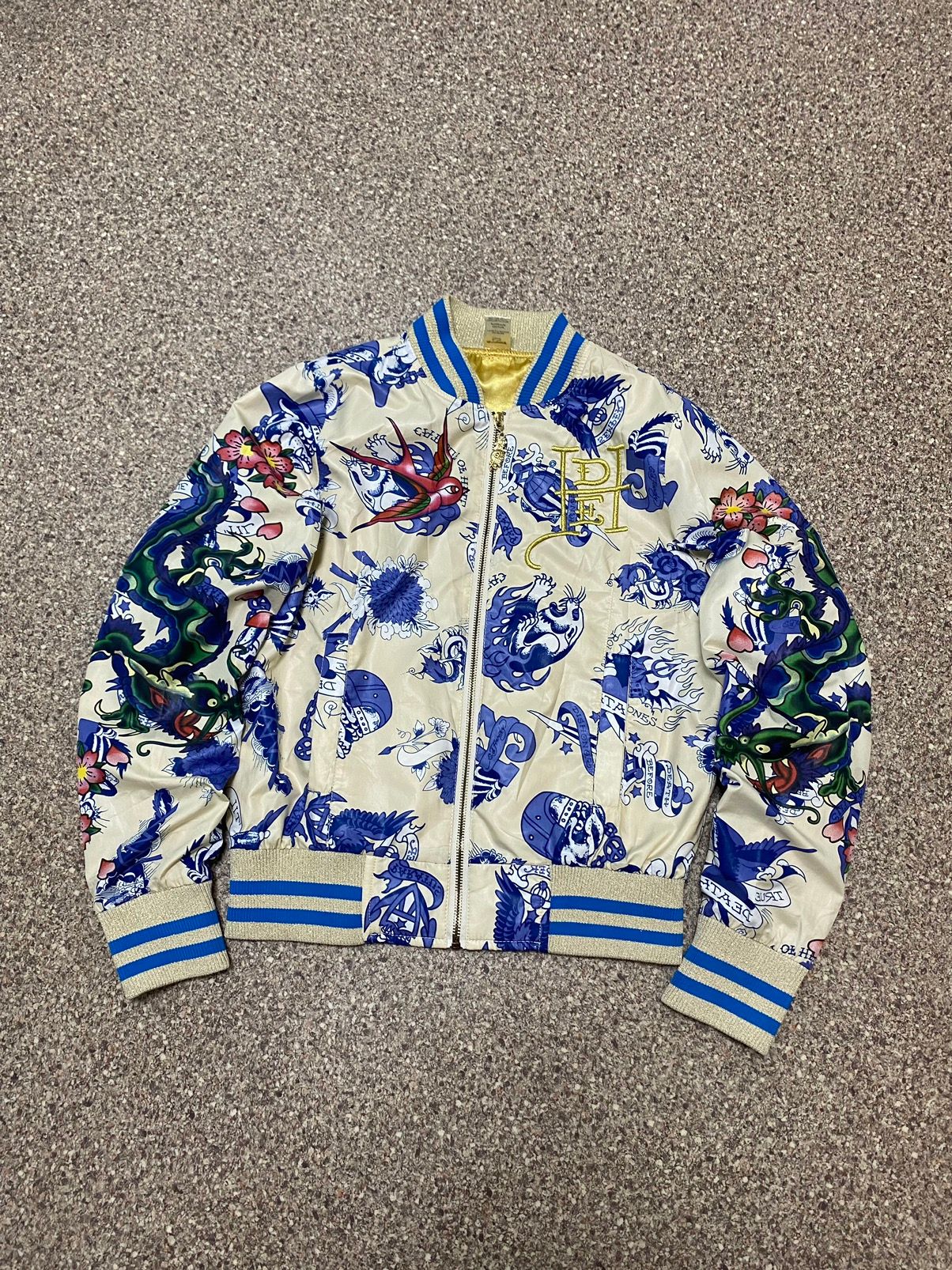 Pre-owned Ed Hardy X Vintage Ed Hardy Vintage Y2k Japanese Dragon Bomber Jacket In Multicolor