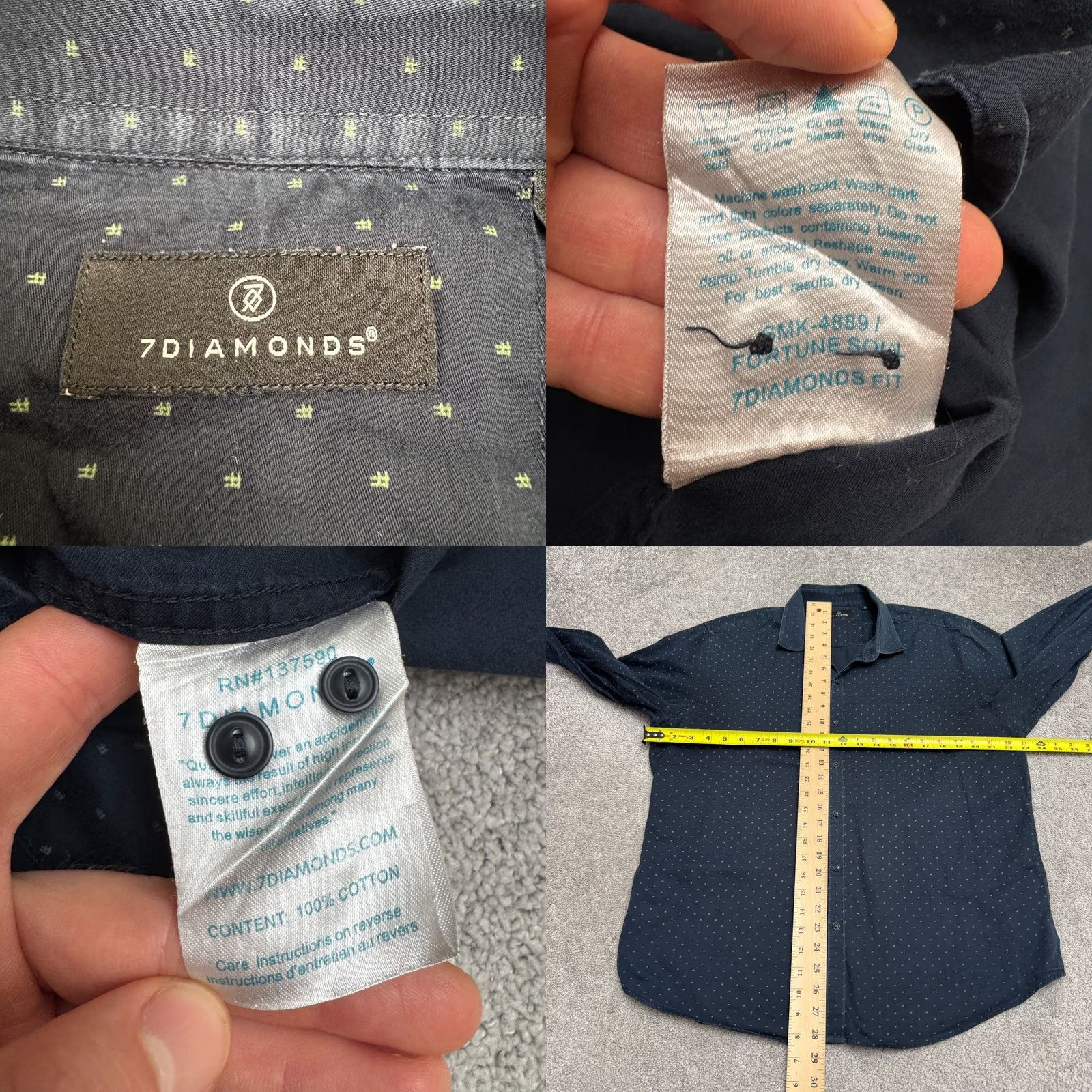 Vintage 7 Diamonds Fortune Soul Button-Down Shirt Men XL Blue Cotton Long Sleeve Size US XL / EU 56 / 4 - 8 Thumbnail