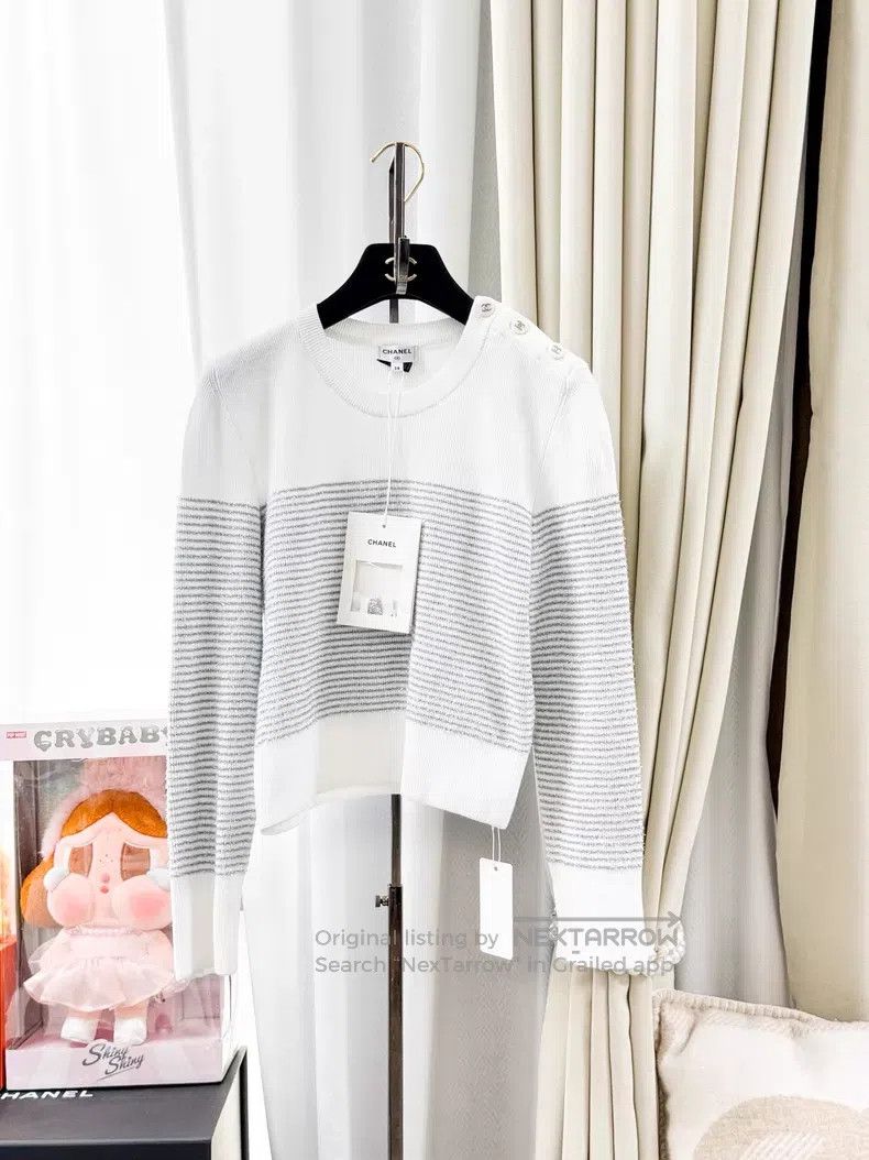 Chanel Chanel Silver silk striped long sleeves Size XS / US 0-2 / IT 36-38 - 1 Thumbnail