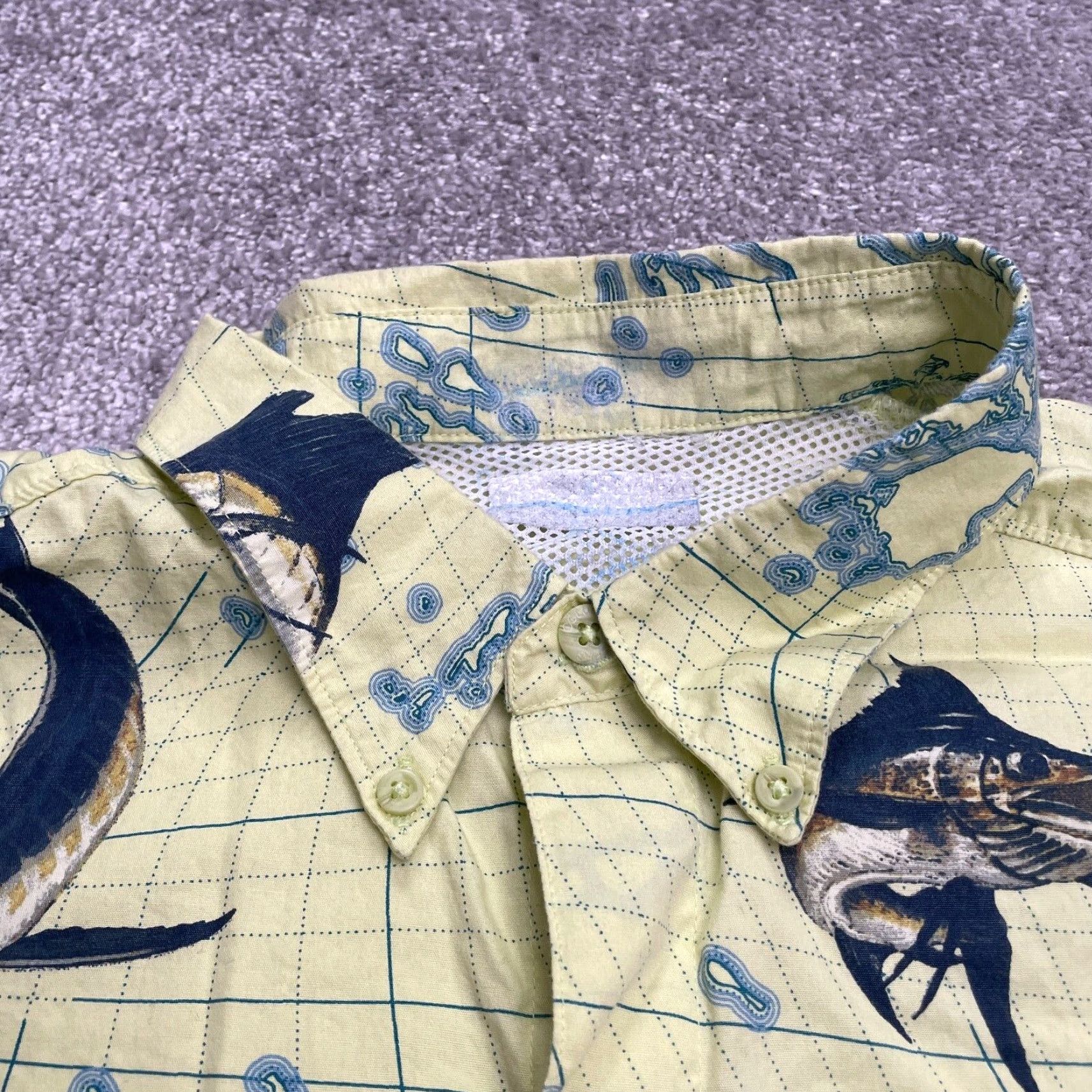 Vintage Columbia Bonehead PFG Shirt Mens Button-Up Short Sleeve Yellow Pattern Fish Outdoor Casual Regular Size L Mens Size US L / EU 52-54 / 3 - 3 Thumbnail