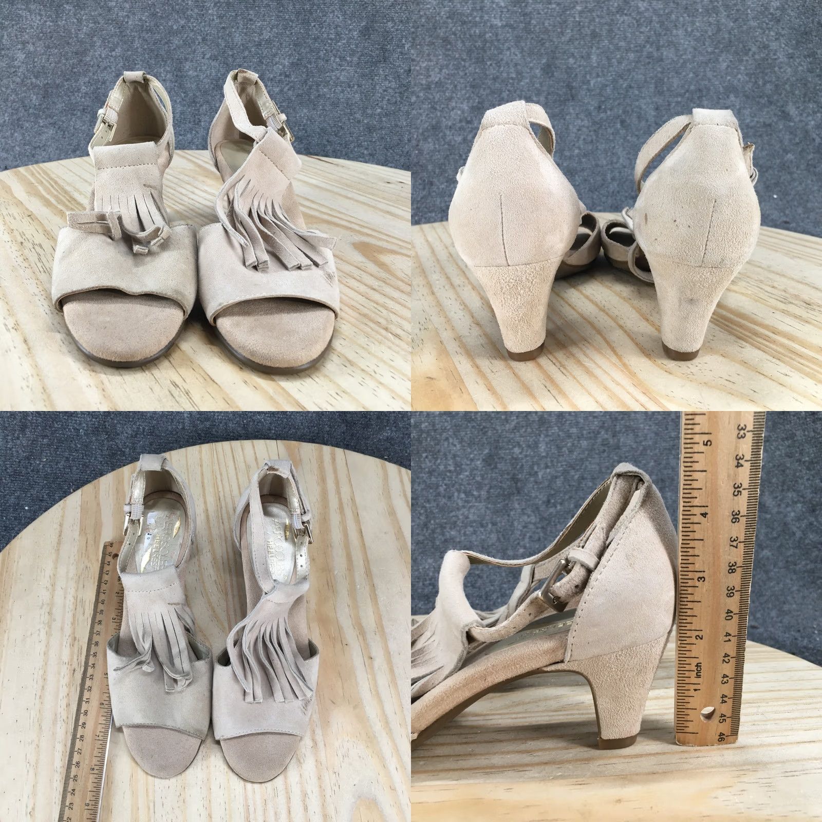 Vintage Aerosoles Sandal Women 6M Beige Wingback Fringe Peep Toe Ankle Strap Suede Size US 6 / IT 36 - 9 Thumbnail