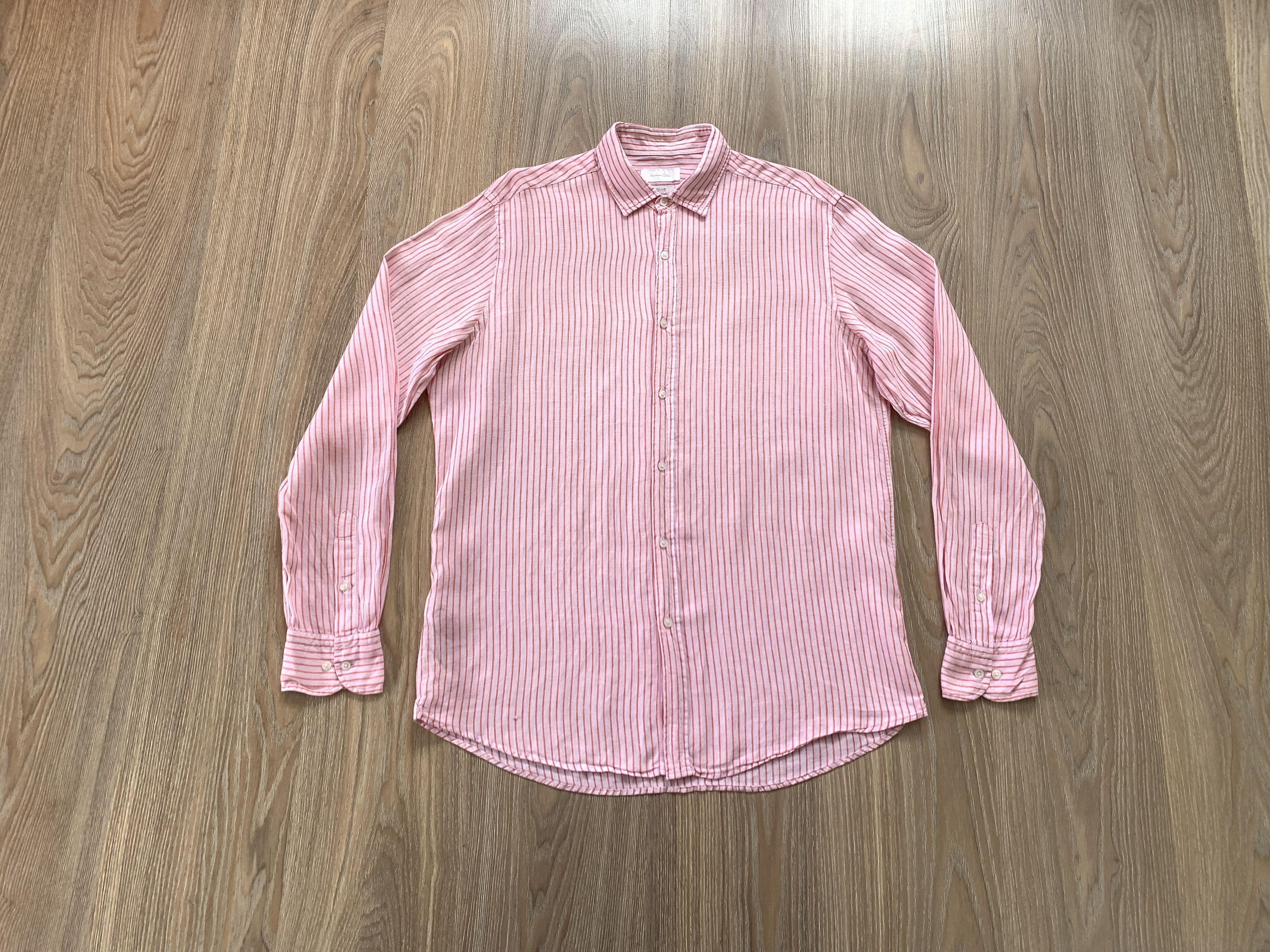 Massimo Dutti Massimo Dutti Stripe Coral Linen Long Sleeve Shirt Size US L / EU 52-54 / 3 - 10 Thumbnail
