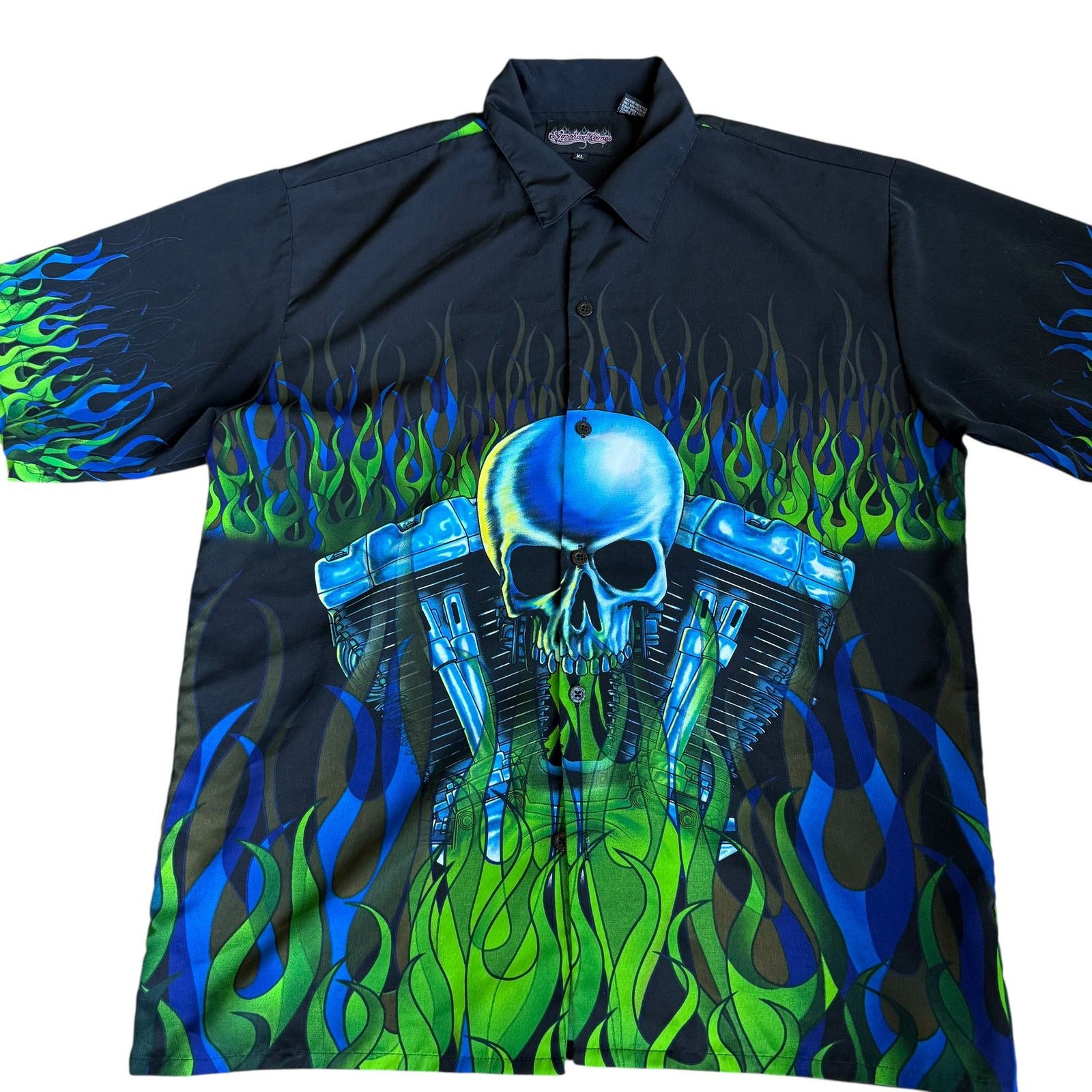 Vintage Sapphire Lounge y2k Skull Engine Flames Button Up Mens XL Size US XL / EU 56 / 4 - 2 Thumbnail