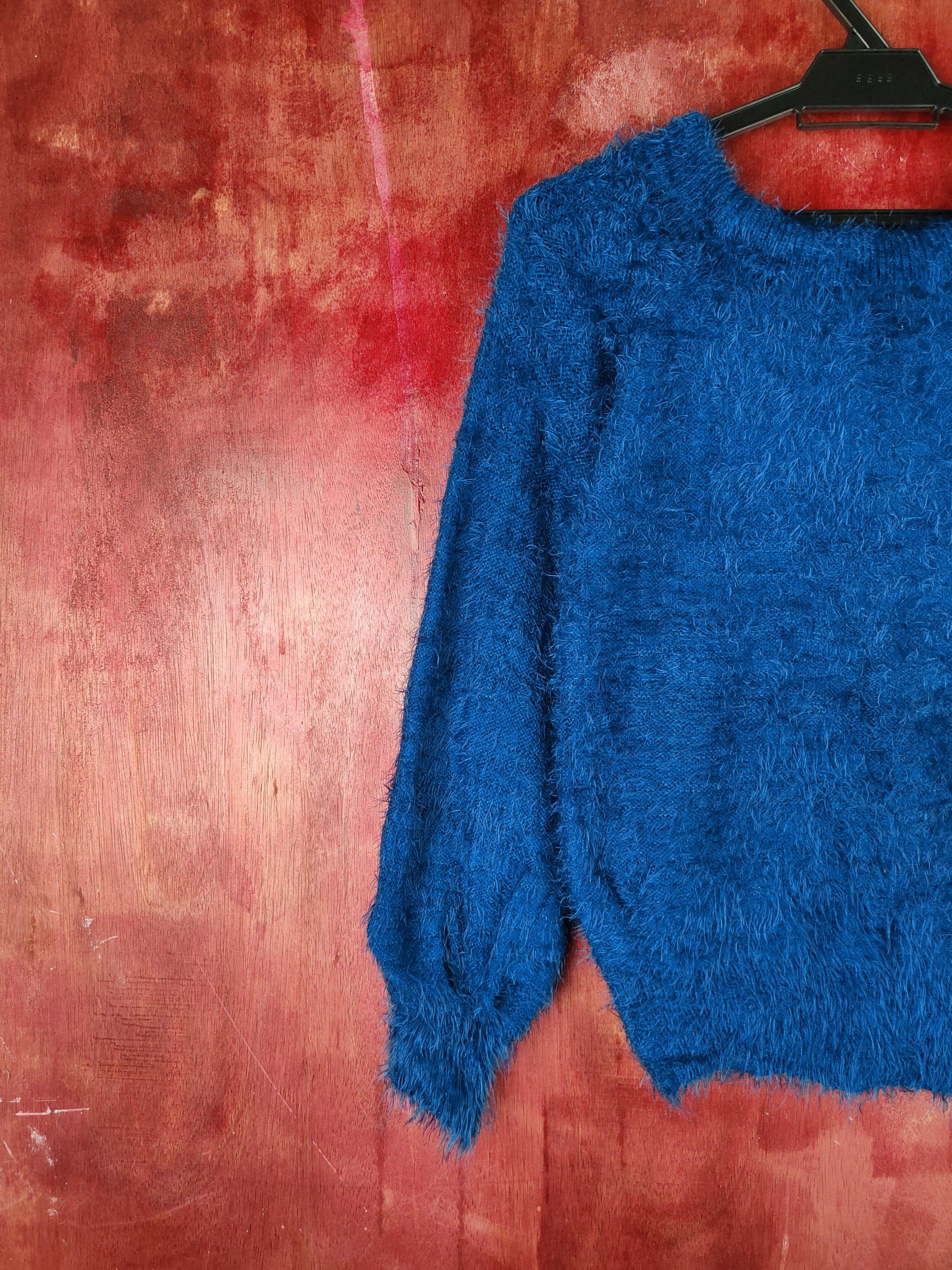 Homespun Knitwear Evris Blue Shag Shaggy Fur Mohair Knitwear #S1953 Size S / US 4 / IT 40 - 8 Thumbnail