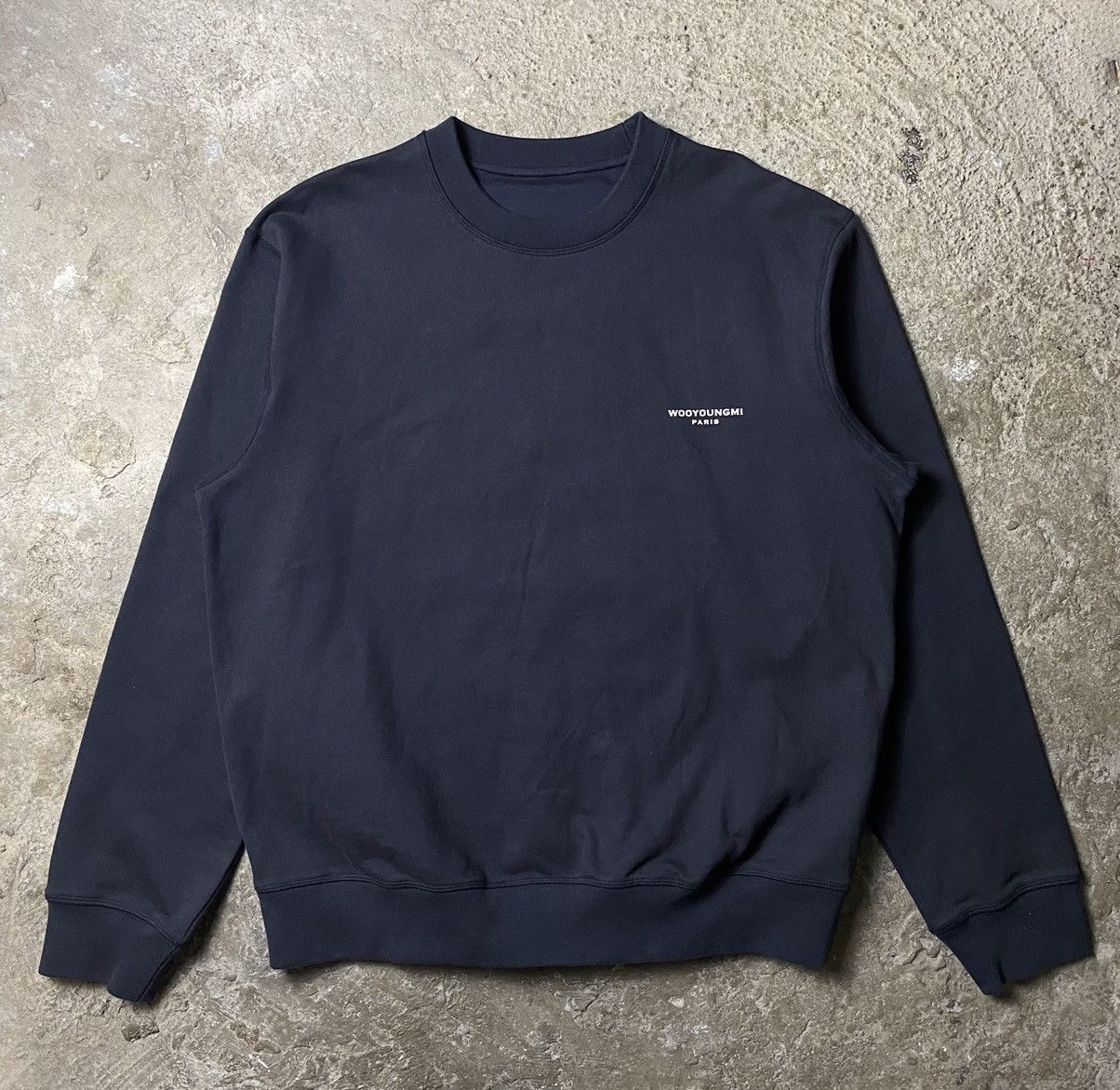 image of Wooyoungmi Paris Box Logo Crewneck in Dark Blue, Men's (Size Medium)