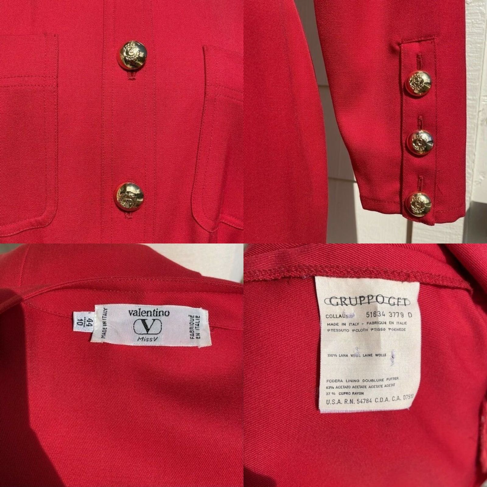 Valentino VINTAGE Valentino Miss V Red Wool Gold Button Front Dress 10 Women Pencil Dress Sheath Knee Length Modest 90s Mens? Size L / US 10 / IT 46 - 8 Thumbnail