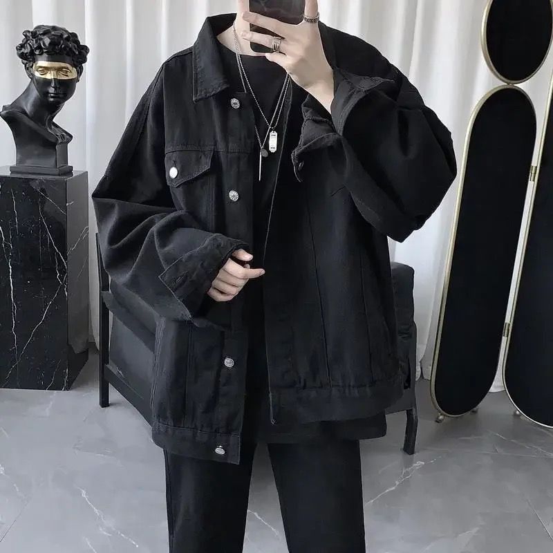 image of Denim Jacket Black Oversized Harajuku Denim Jeans Jacket, Men's (Size Medium)