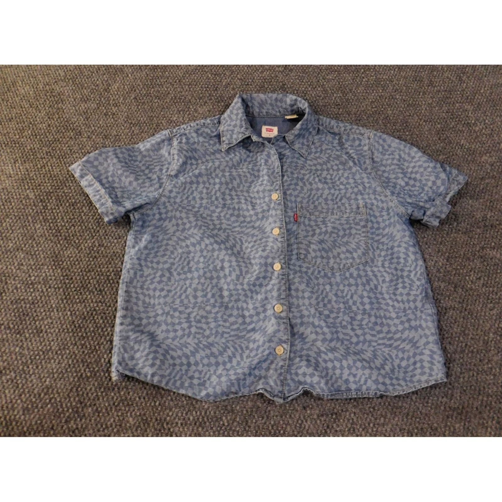 Levi's Levi's Button-Up Shirt Women S Blue Short Sleeve Geometric Pattern Stars Size S / US 4 / IT 40 - 2 Thumbnail