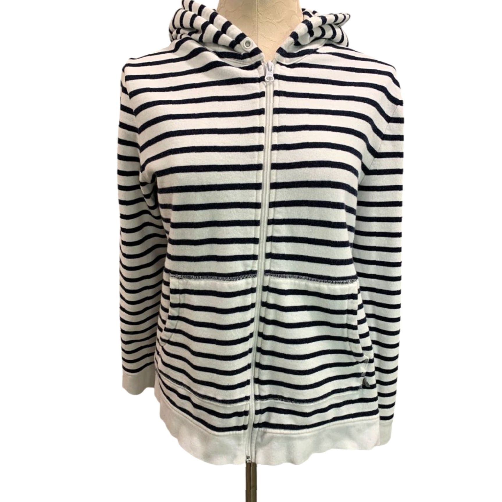 Talbots VINTAGE XL Talbots Zip Up Hoodie Sweatshirt Womens Navy Blue White Stripe Sweatshirt (Plus) Hoodie Size XL / US 12-14 / IT 48-50 - 3 Thumbnail