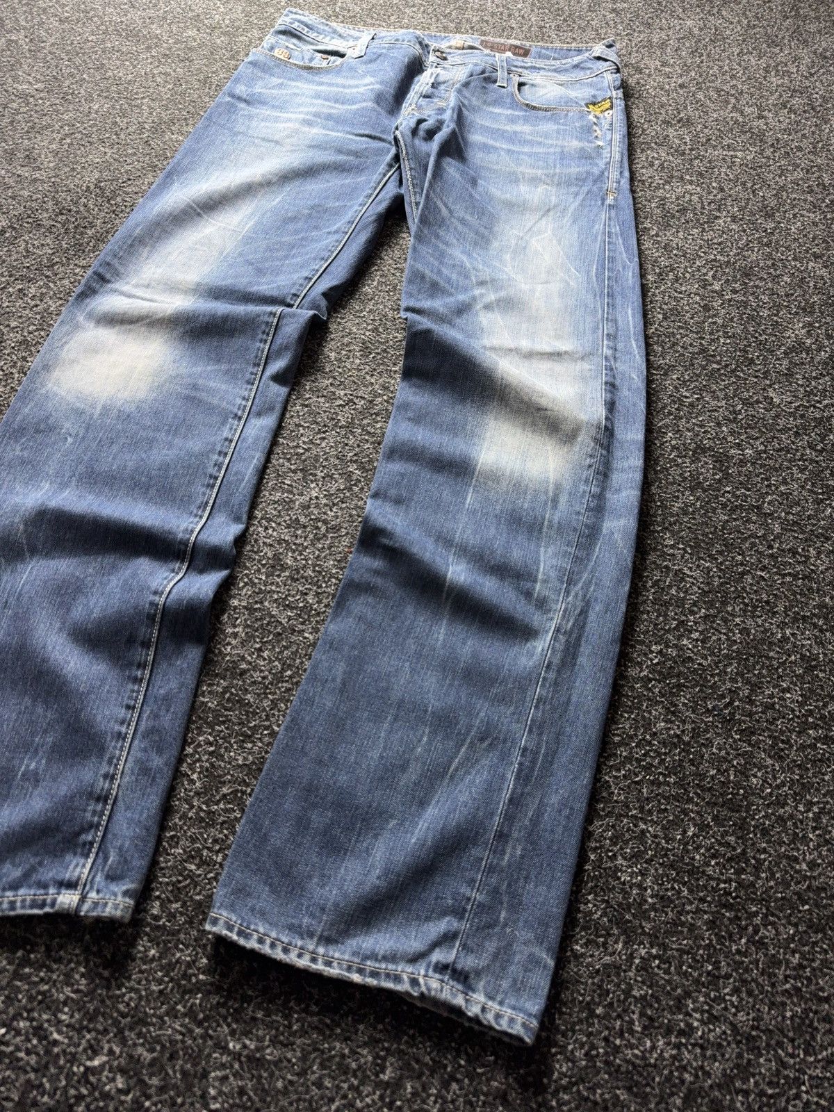 G-Star Vintage 00s G-Star Raw Distressed Light Wash Tapered Jeans Size US 33 - 3 Thumbnail
