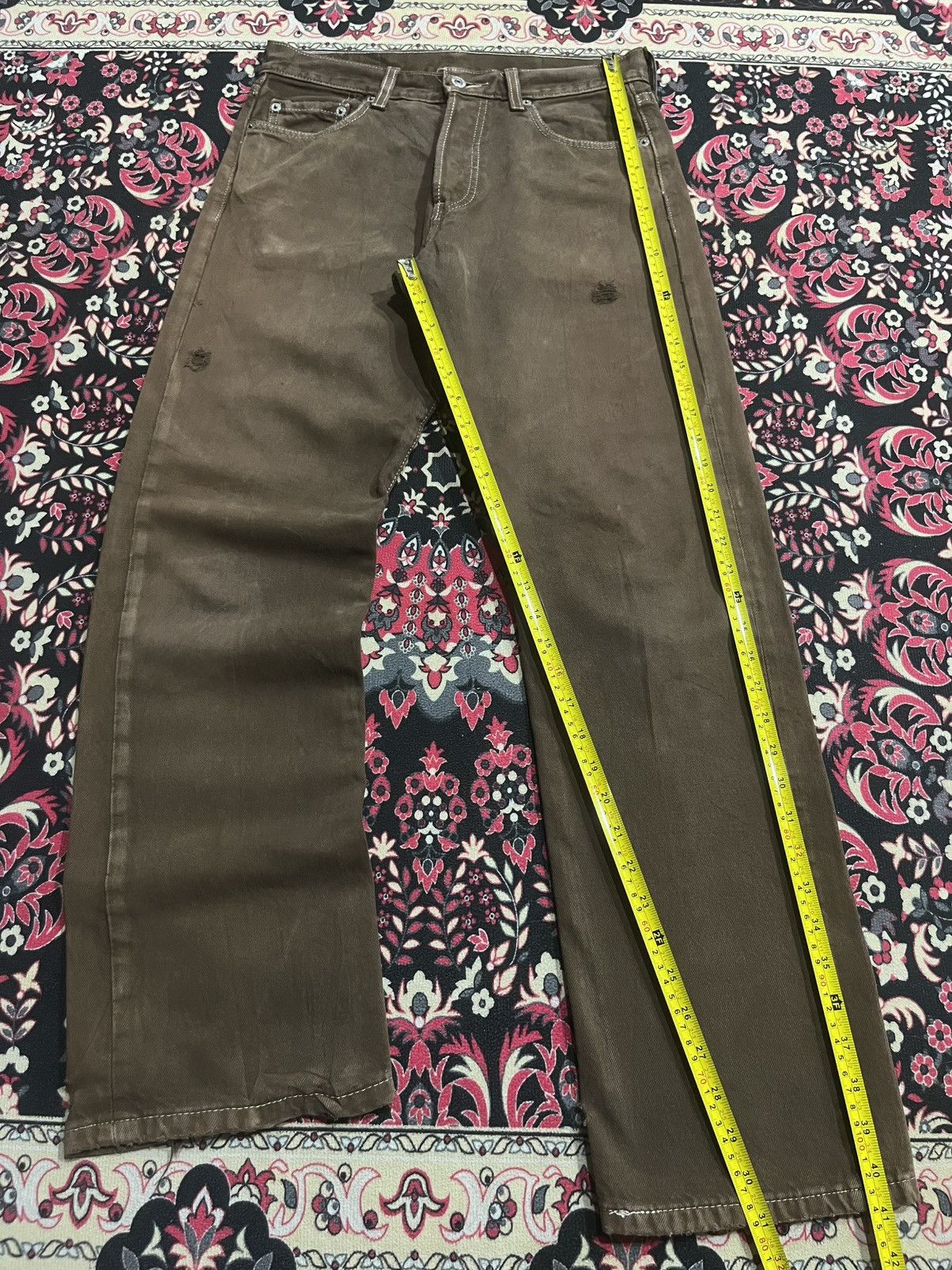 Levi's ⚡️Vintage⚡️Y2K Levis 501 Buttonfly Brown Wash Distressed Jeans Size US 30 / EU 46 - 17 Thumbnail