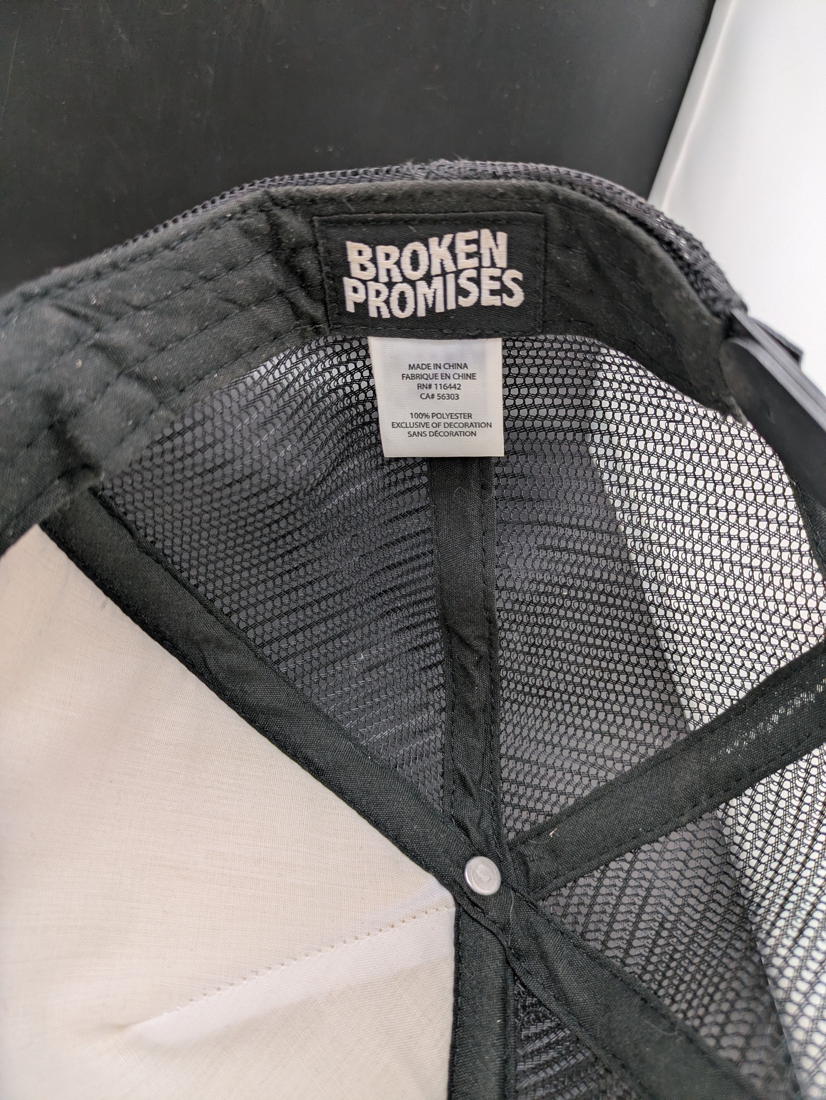 Broken Promises Co. Broken Promises “Broken Logo” Hat – Black/White Size ONE SIZE - 6 Thumbnail