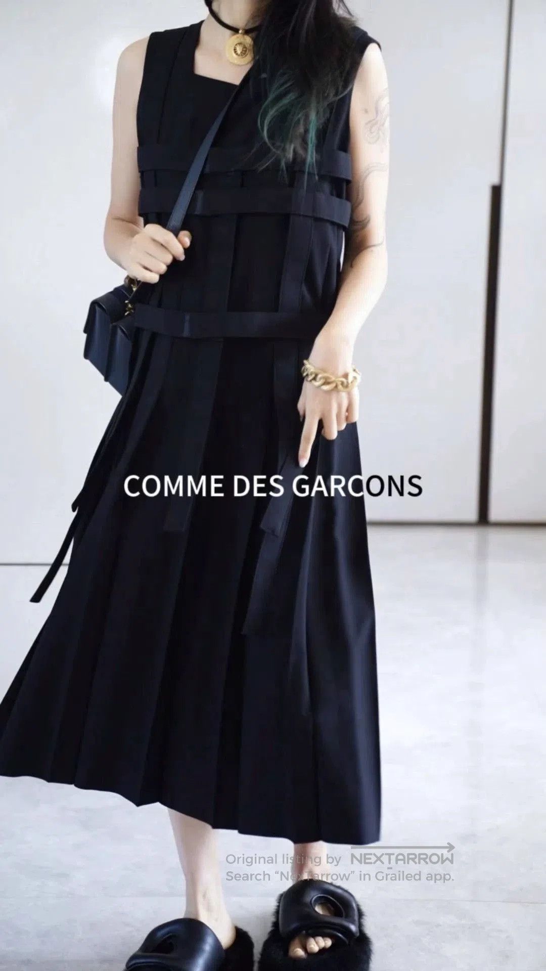 Cdg 2013 Blk Wool Deconstructed Sleeveless Pleated Tie Dres in Black, Women's (Size M)