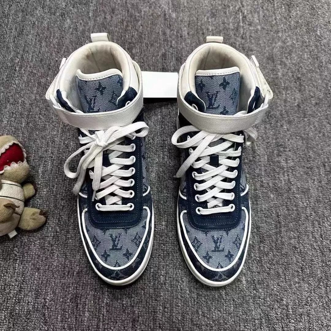 Louis Vuitton LV Denim Monogram High-Top Sneaker 37.5 99 New Size US 7 / IT 37 - 4 Thumbnail