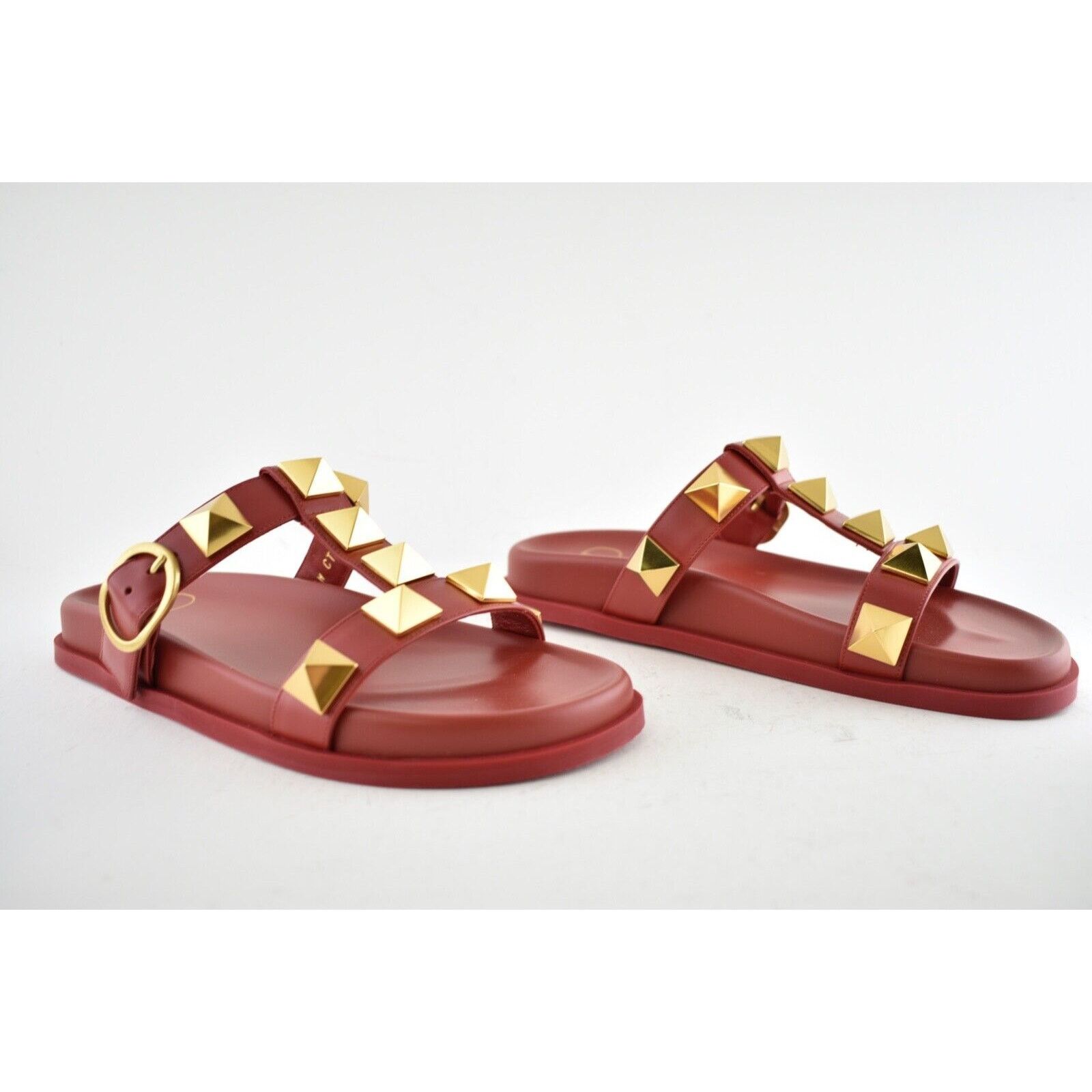 Valentino Valentino Rockstud Roman Stud Rosso Red Gold Leather Slide Size US 6 / IT 36 - 4 Thumbnail