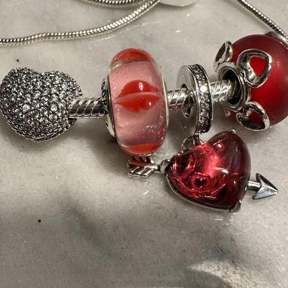 pandora Pandora Genuine Silver SLIDER Chain Bracelet, Love Heart Kis Size ONE SIZE - 5 Thumbnail