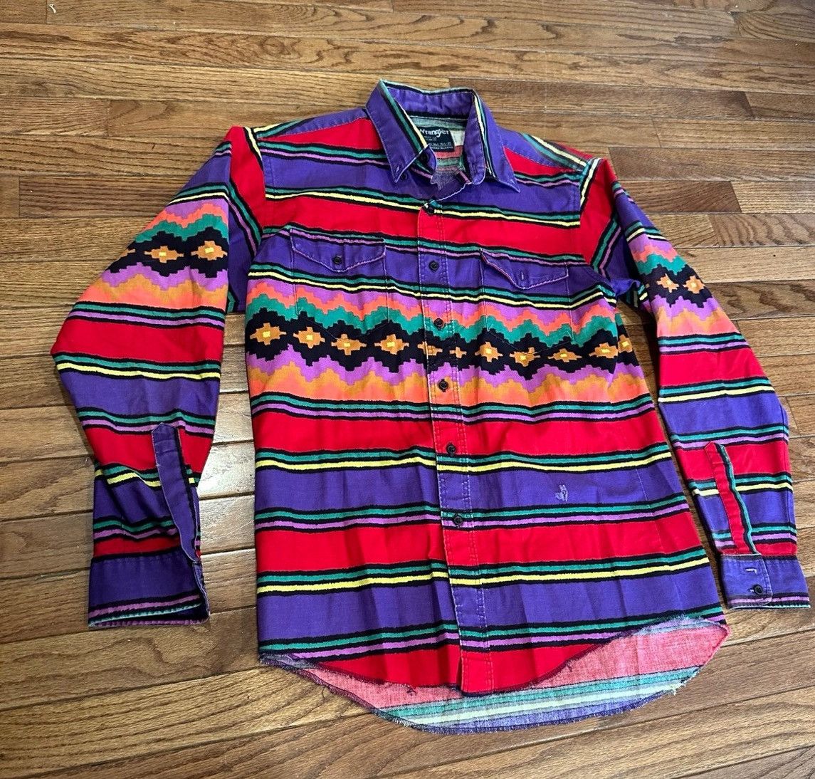 Vintage × Wrangler 1990s WRANGLER Aztec brush popper button up Size US XL / EU 56 / 4 - 1 Thumbnail