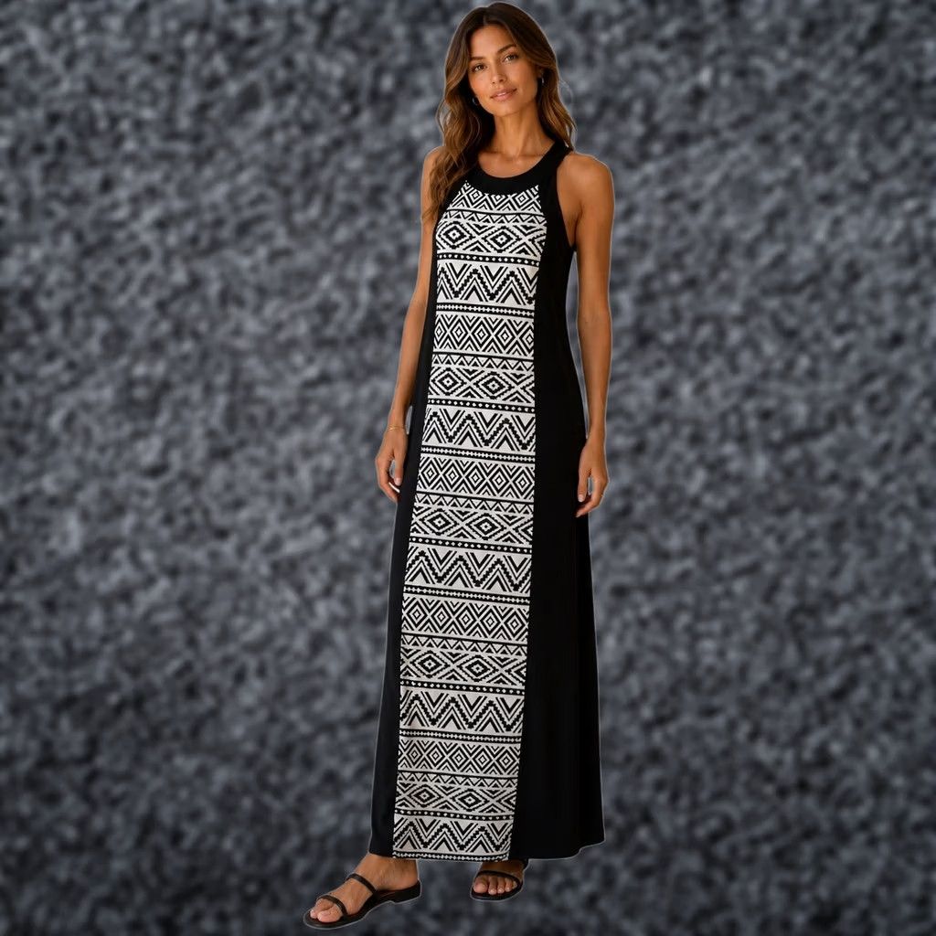 Vintage R&M Richards Maxi Dress Womens 12 Black Aztec BOHO Sleeveless Casual Size XL / US 12-14 / IT 48-50 - 1 Thumbnail