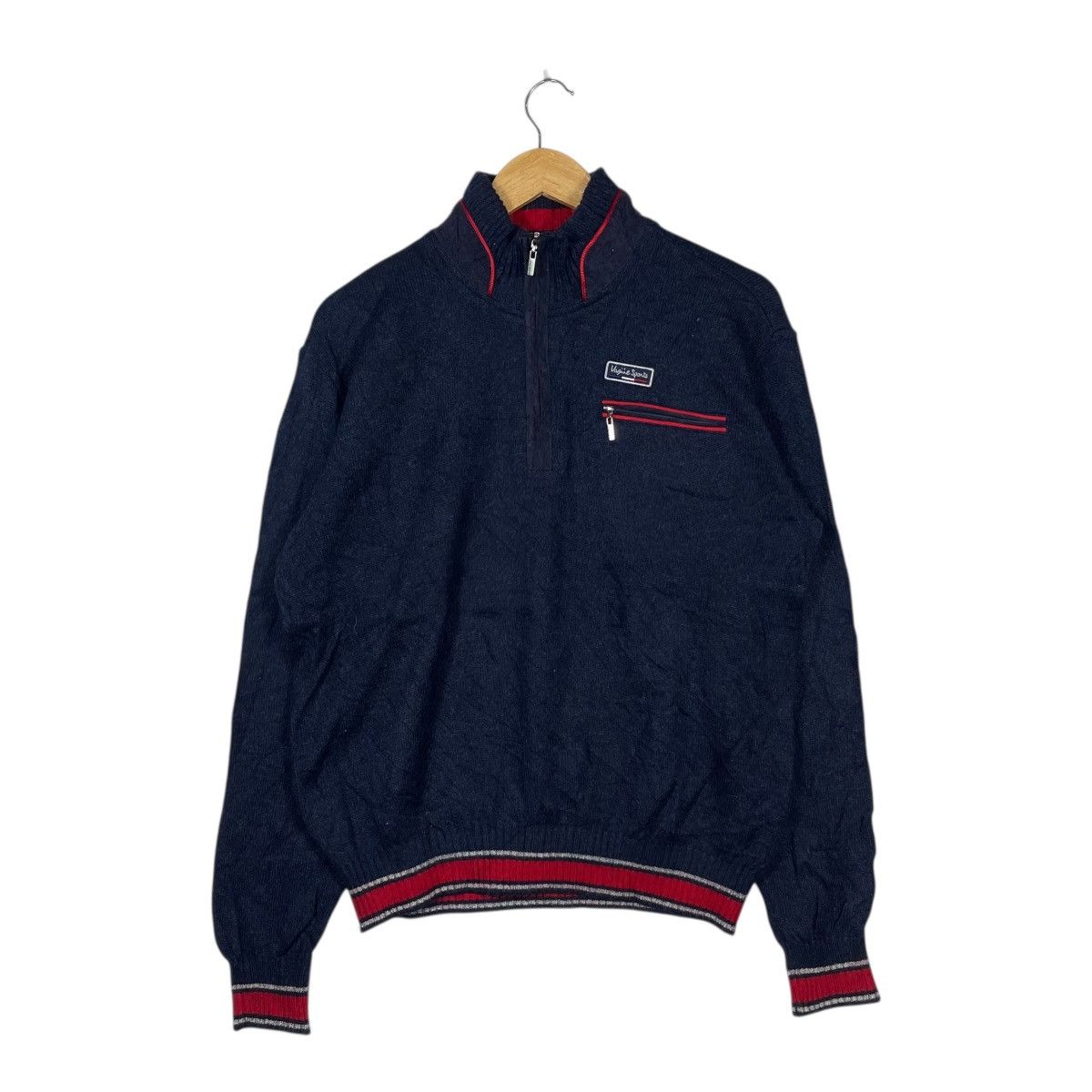 Vintage Vagii Sports Vintage Quarter Zip Knit Sweater Navy Red Size US L / EU 52-54 / 3 - 1 Thumbnail
