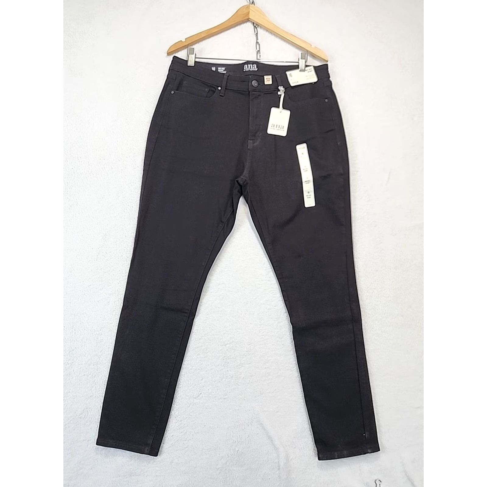 Denime A.N.A Jeans Women's Size 16 Black Mid Rise Skinny Denim 5-Pocket Stretch Seat Zipper Button Comfortable Size 38" / US 16 / IT 52 - 5 Thumbnail