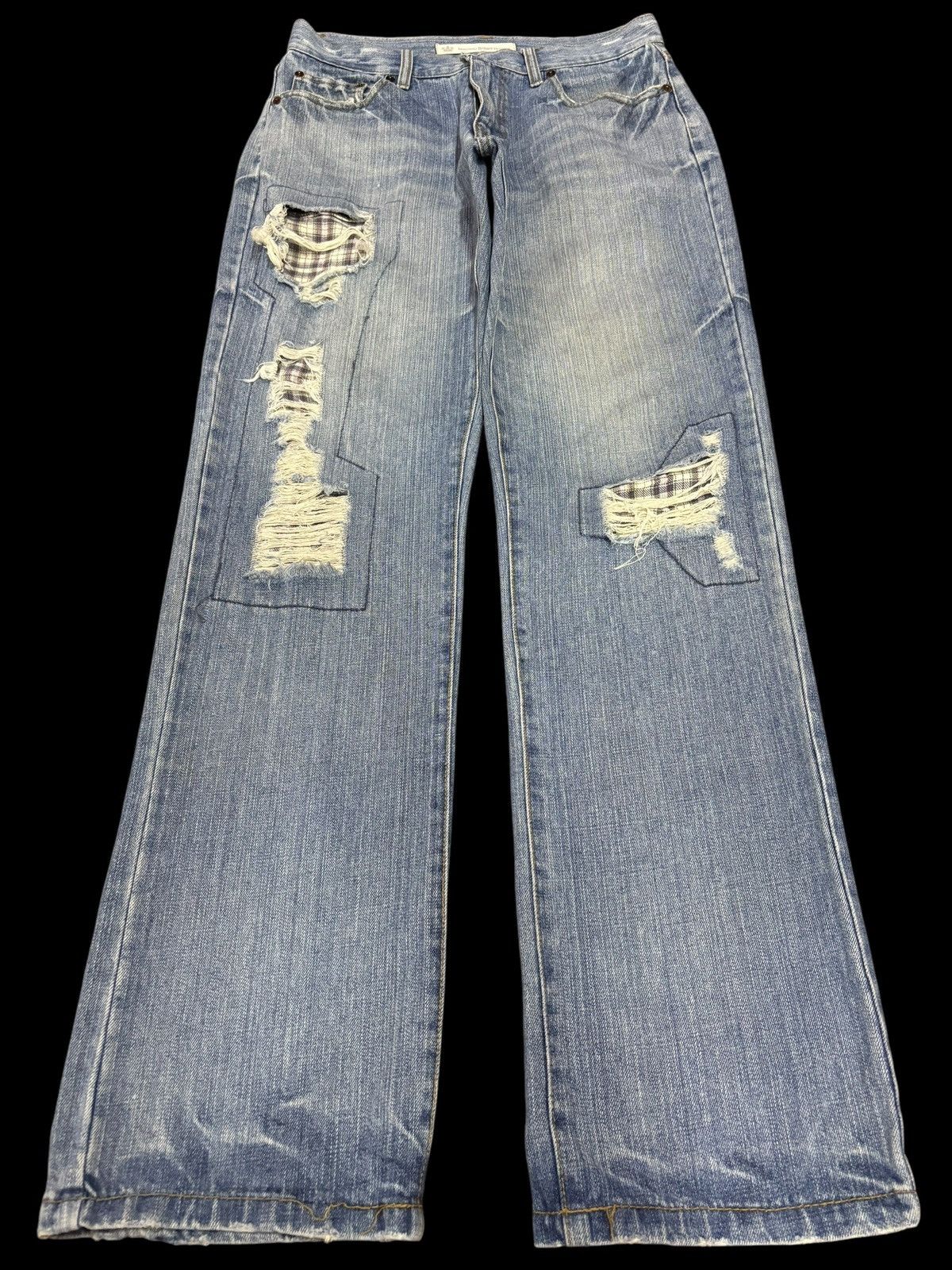 Japanese Brand Vtg Japan Noveau Brillant Homme Distressed Patchwork Jeans Size US 30 / EU 46 - 1 Thumbnail
