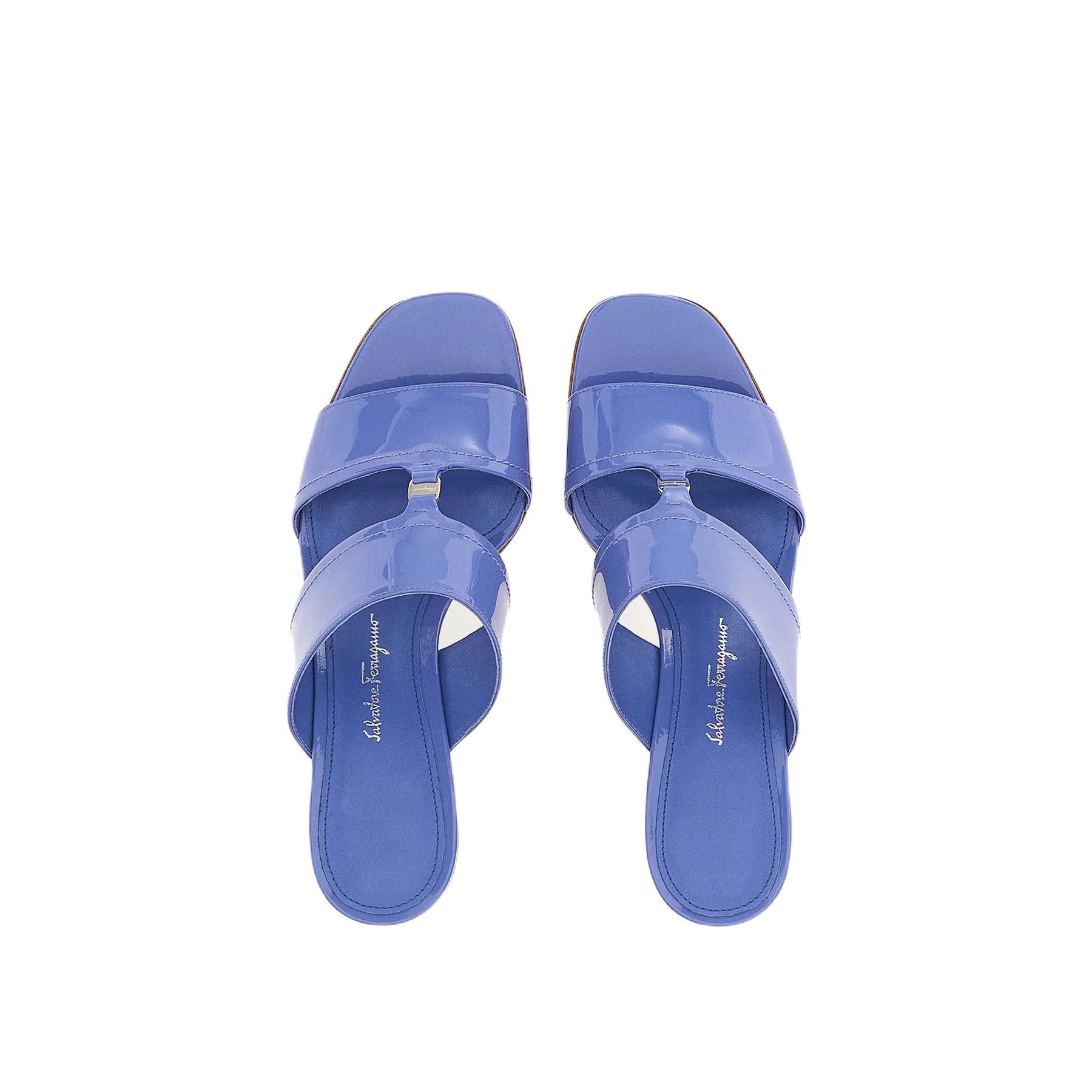 Salvatore Ferragamo o1y0426 Block Heel Mules in Slate Blue Size US 5.5 / IT 35.5 - 2 Thumbnail
