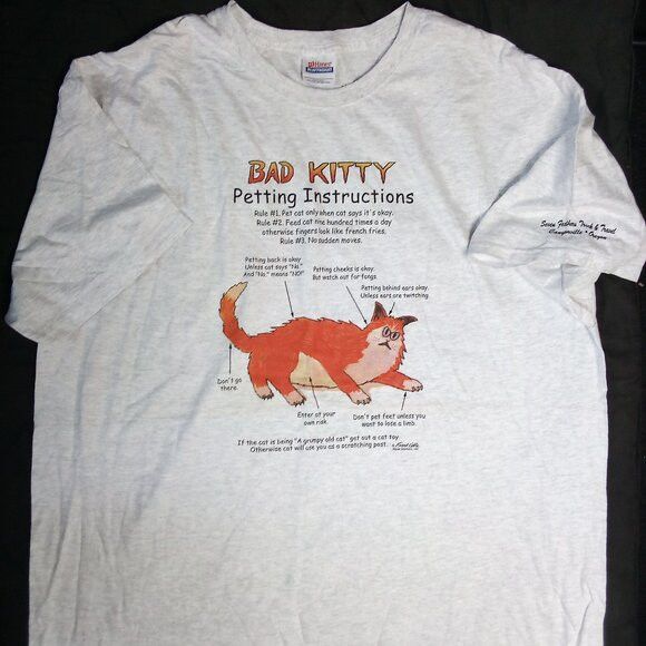 Vintage Vintage Bad Kitty Petting Instructions Funny Diagram T-Shirt Size US XXL / EU 58 / 5 - 2 Thumbnail