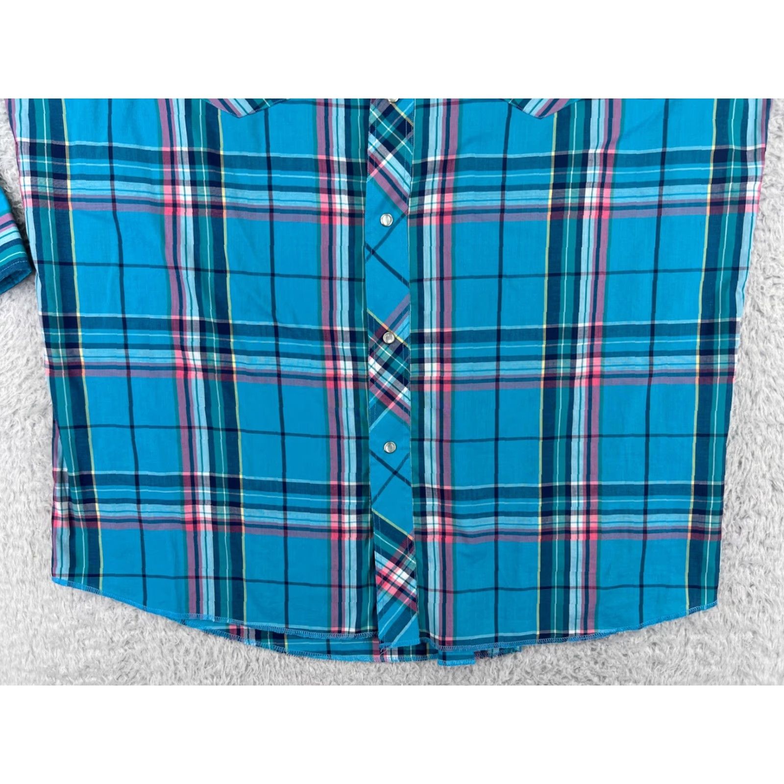 Wrangler Wrangler Shirt Mens Blue Plaid 17.5 Polyester Western Pearl Snap X-Long Tails Button-Up Size US XXL / EU 58 / 5 - 5 Thumbnail
