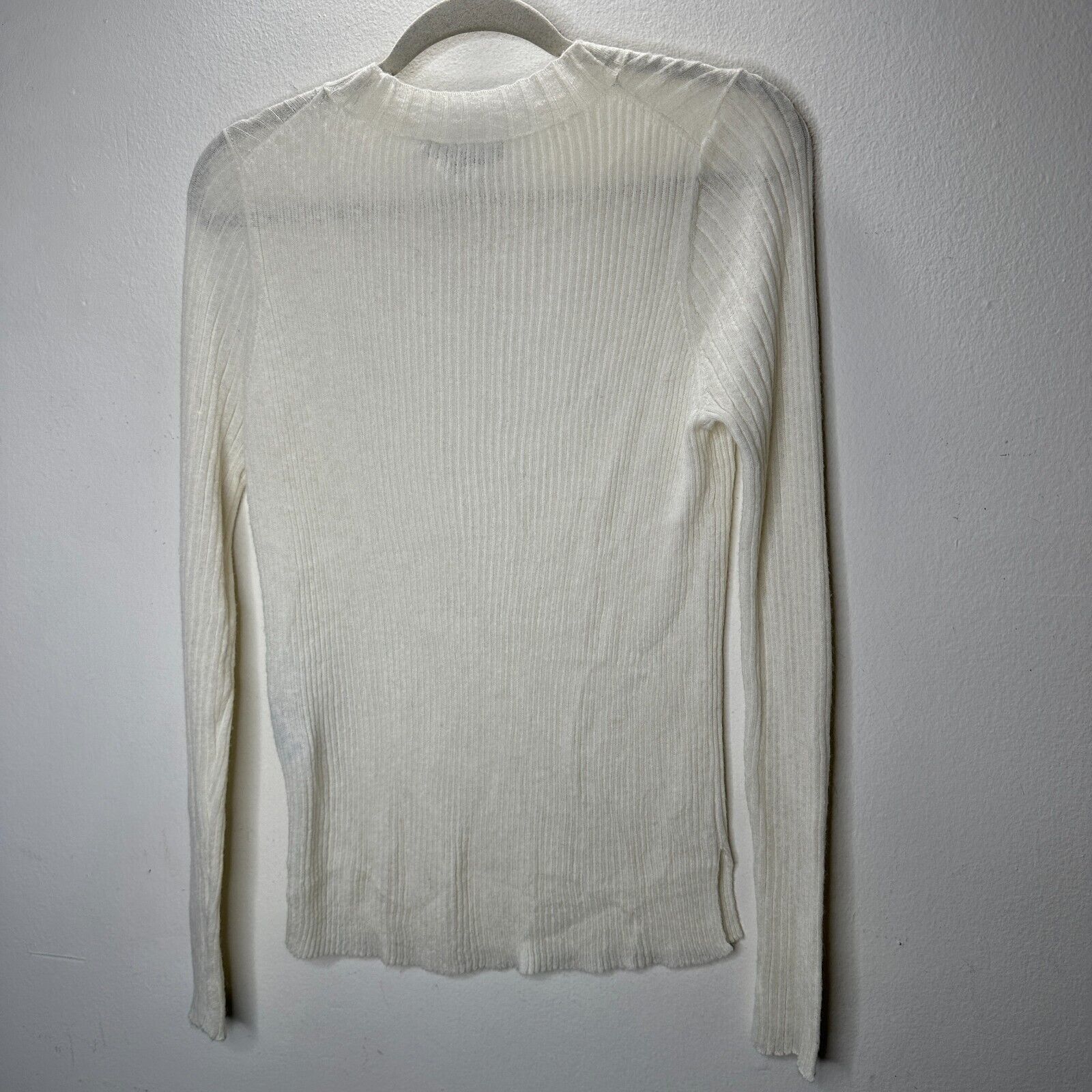 Allsaints Allsaints Cream Ribbed Long Sleeve Round Neck Thin Sweater L Size L / US 10 / IT 46 - 5 Thumbnail