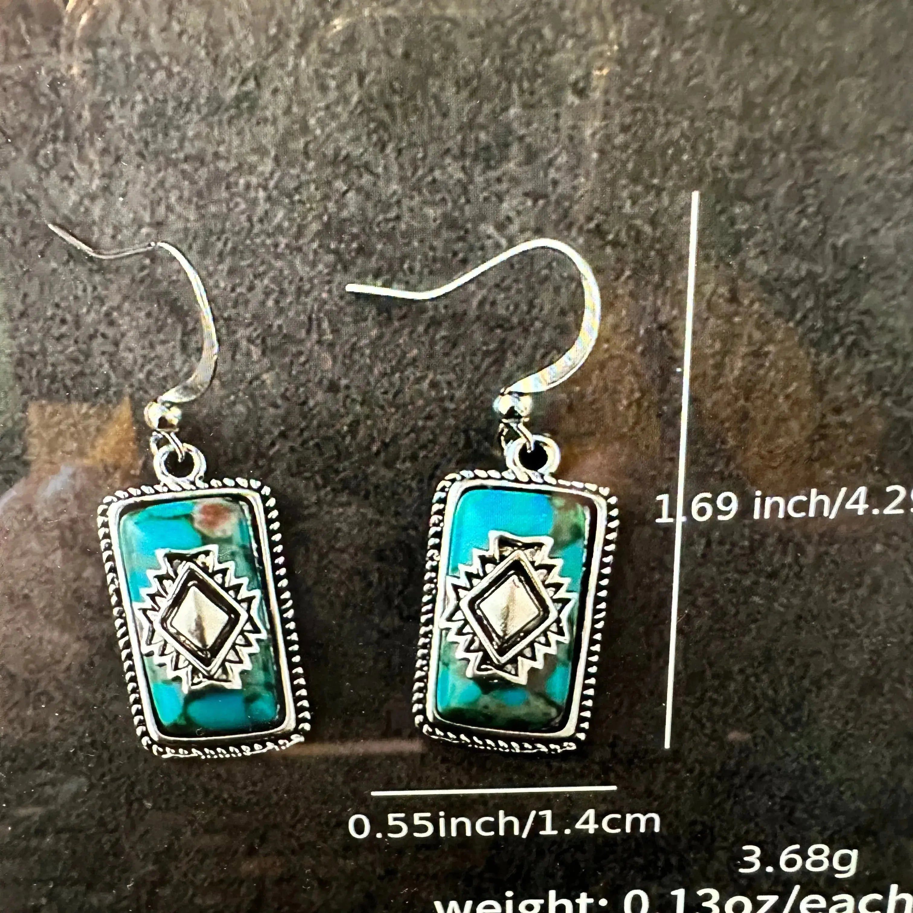 Other Handcrafted Bohemian Aztec Turquoise Dangle Earrings, Retro Size ONE SIZE - 2 Thumbnail
