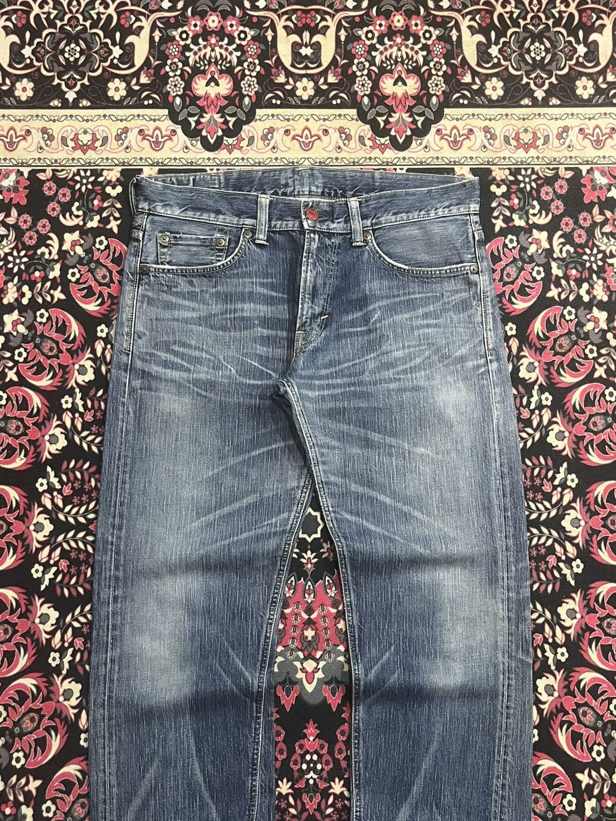 Edwin Edwin 503 Blue Trip Slashed Blue Washed Straight Leg Jeans Size US 34 / EU 50 - 3 Thumbnail
