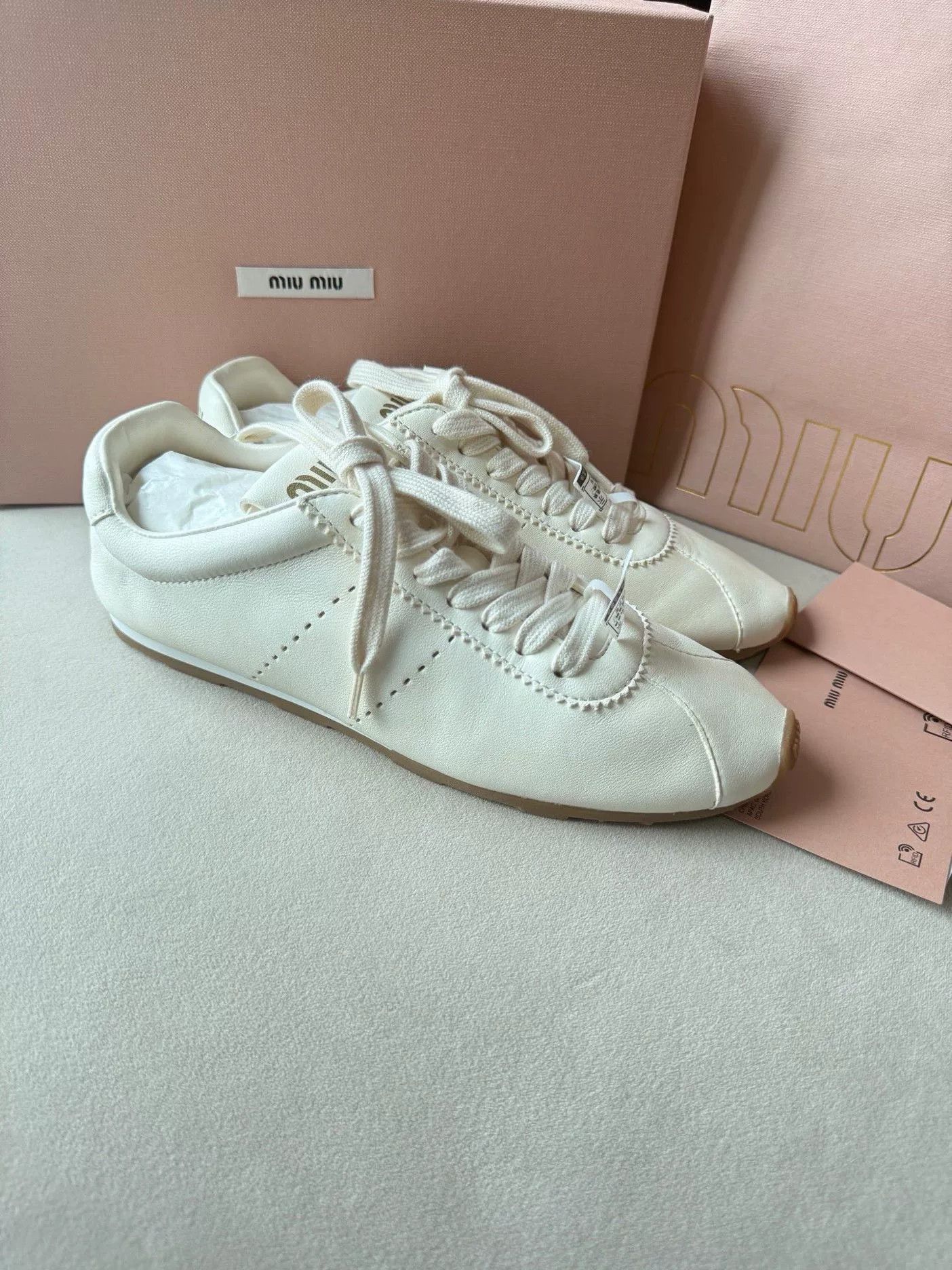 Miu Miu MiuMiu White Leather Sneakers Size US 7 / IT 37 - 1 Thumbnail