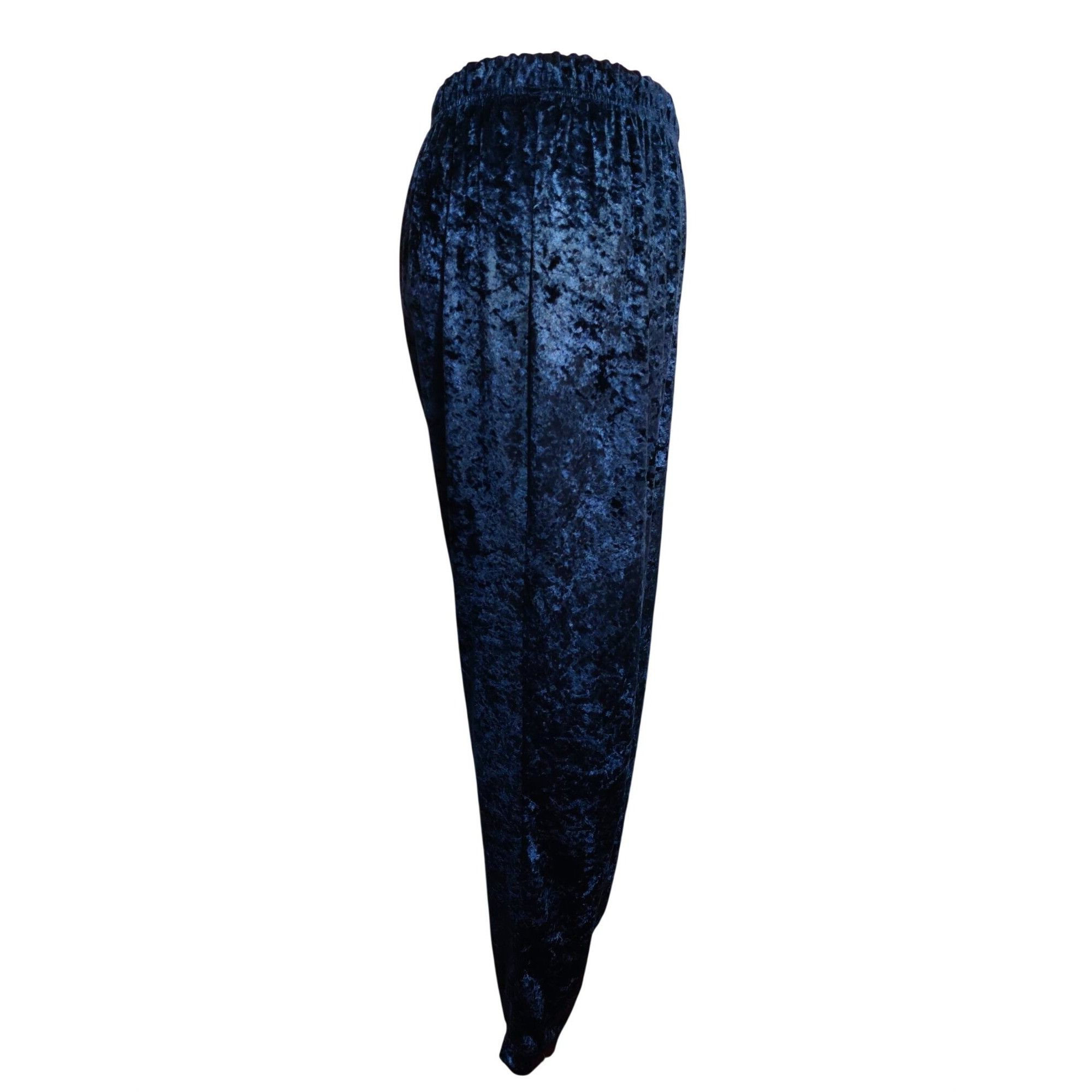 Vintage Womens L Pants Navy Crushed Velour Elastic Waist Soft Stret Size 33" - 5 Thumbnail