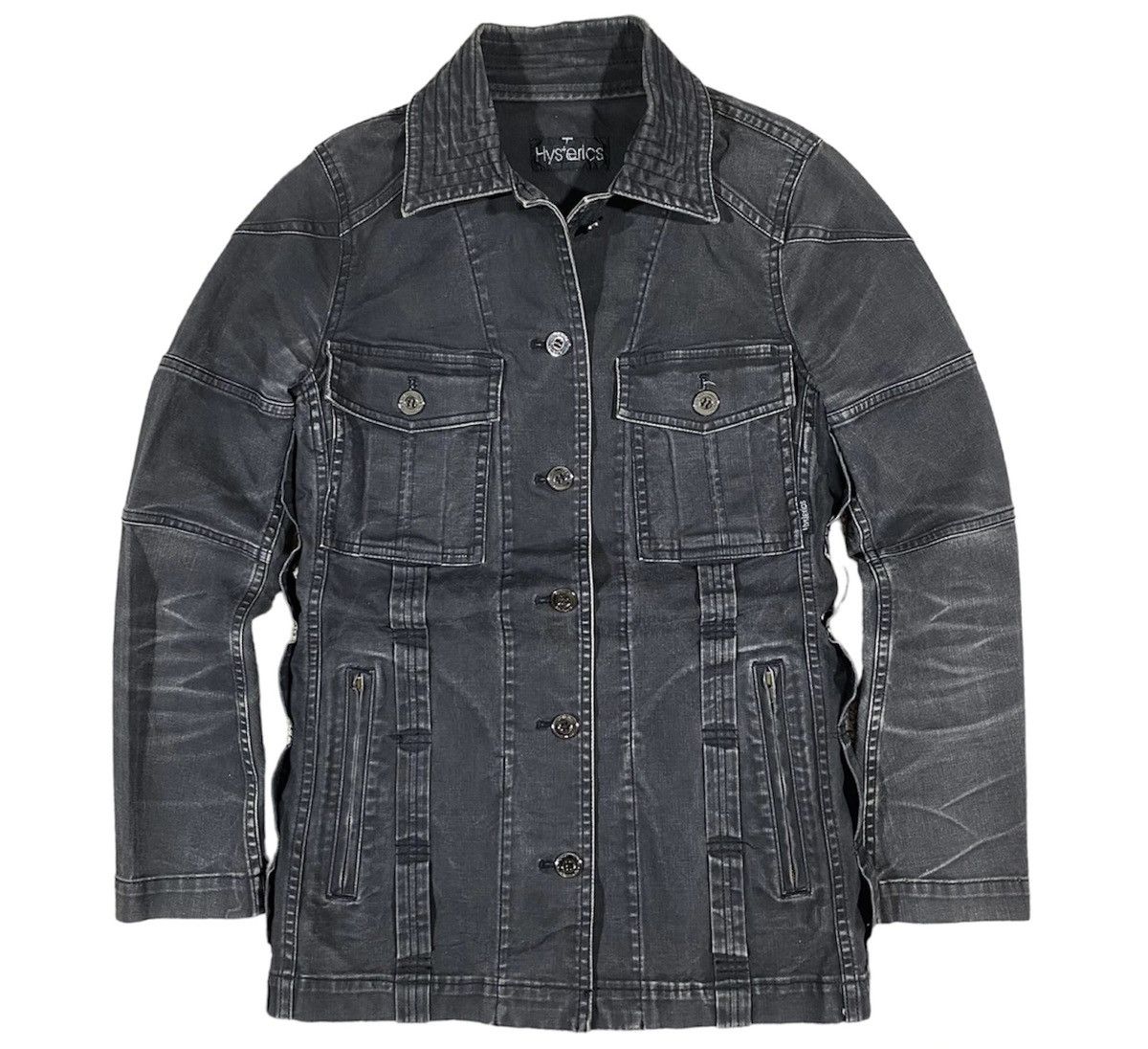 image of Hysteric Glamour x Vintage Hysterics Washed Denim Jeans Jacket in Black Wash, Men's (Size Small)