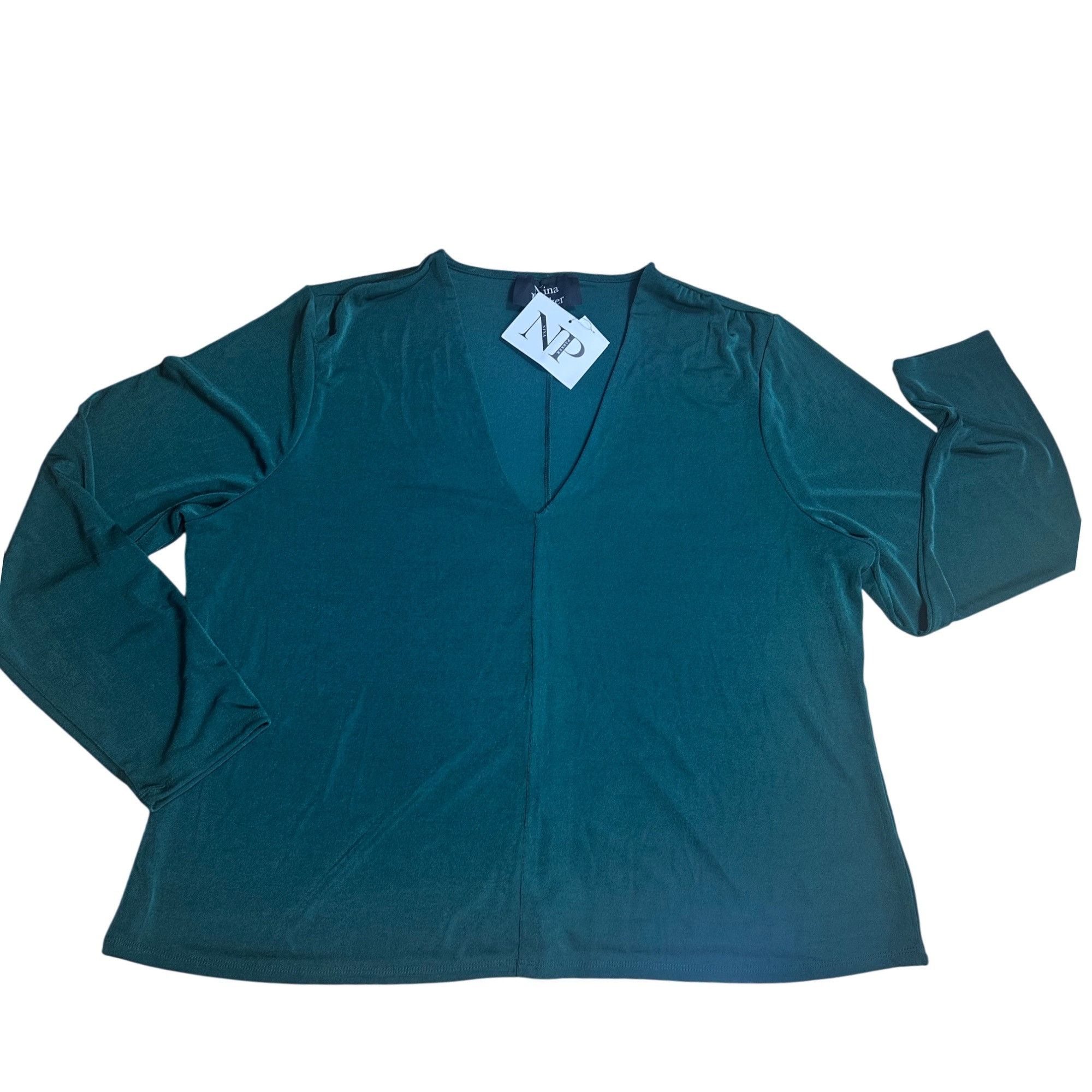 Other Nina Parker Plus Size Green V-Neck Blouse Long Sleeve 4X NWT Size 4XL / US 24-26 - 3 Thumbnail
