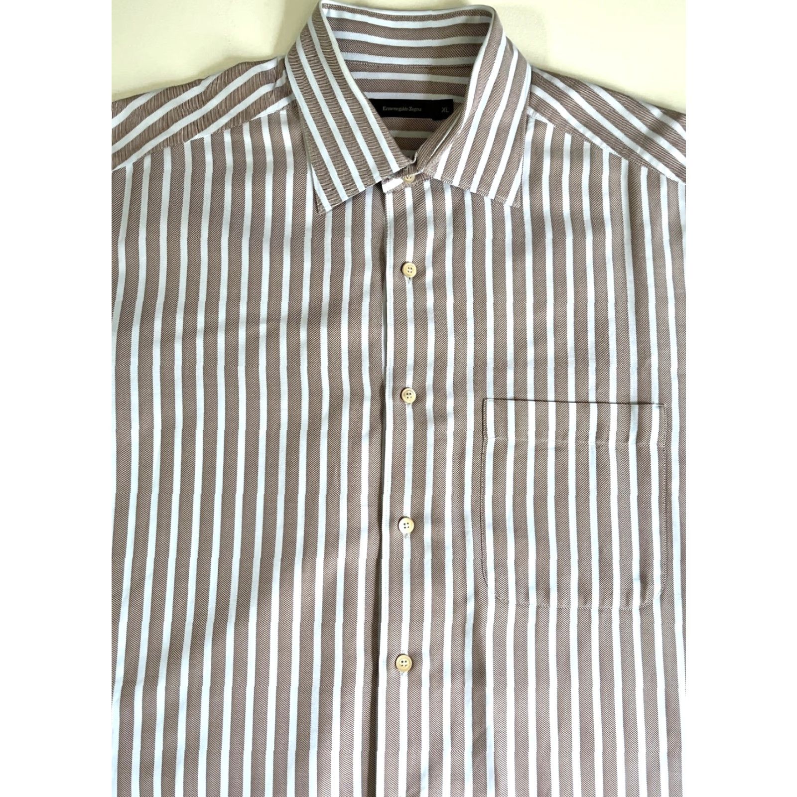 Ermenegildo Zegna VINTAGE Ermenegildo Zegna Button-Up Shirt Stripes XL Mens Cotton Woven Long Sleeve Collared Brown Blue Pattern Casual Size US XL / EU 56 / 4 - 2 Thumbnail