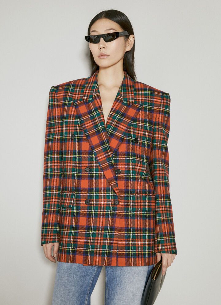 Saint Laurent Paris o1bcso1str1224 Oversized Jacket In Tartan Wool in Red Size XS / US 0-2 / IT 36-38 - 3 Thumbnail