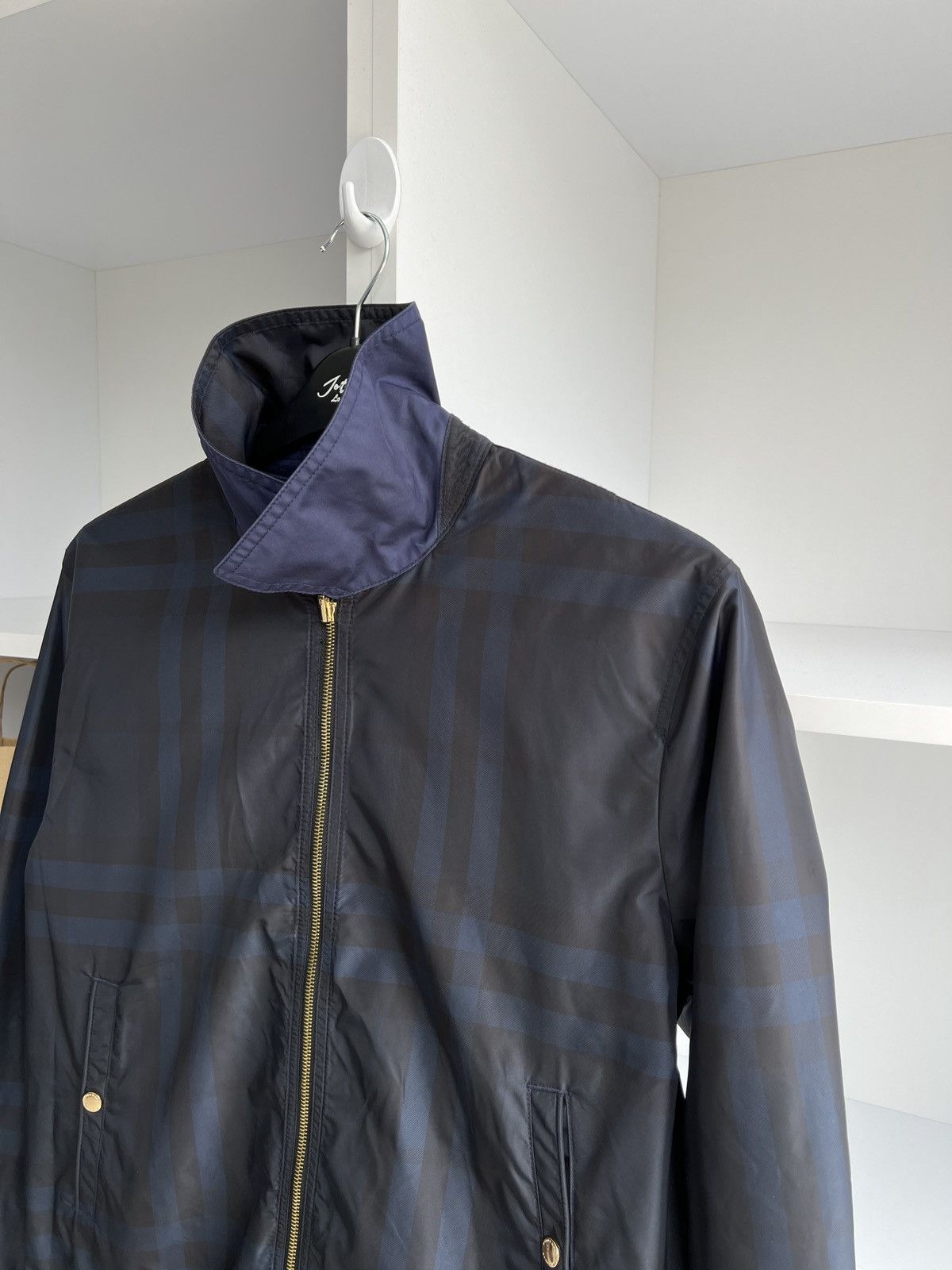 Vintage Burberry Blue Plaid Reversible Double-Zipper Jacket