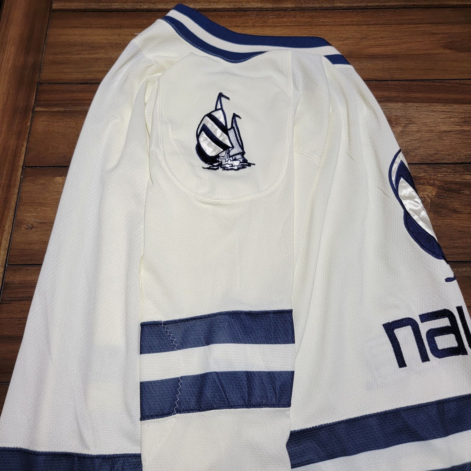 Nautica Nautica LS Cream & Navy Sailboat Jersey - Size Large Size US L / EU 52-54 / 3 - 3 Thumbnail