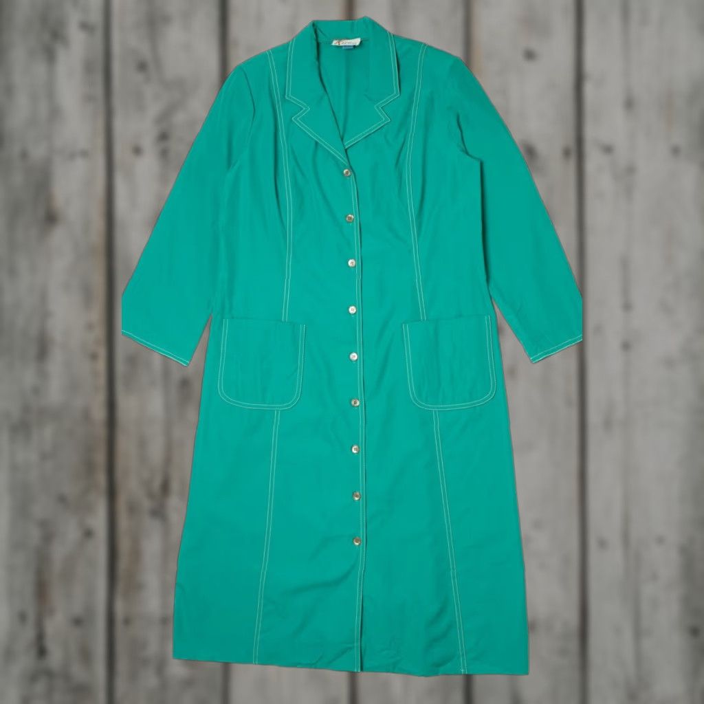 Akira VINTAGE Kira LTD Overcoat Dress Turquoise Green Blue Large Retro Button-Up 1980s Womens Size L / US 10 / IT 46 - 1 Thumbnail