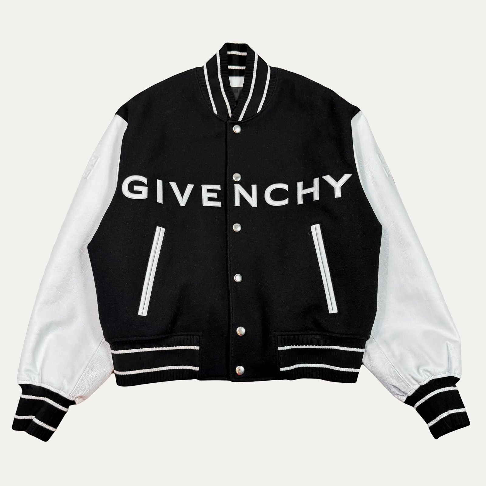 Givenchy Givenchy Wool And Grained Leather Varsity Jacket Size US L / EU 52-54 / 3 - 1 Thumbnail
