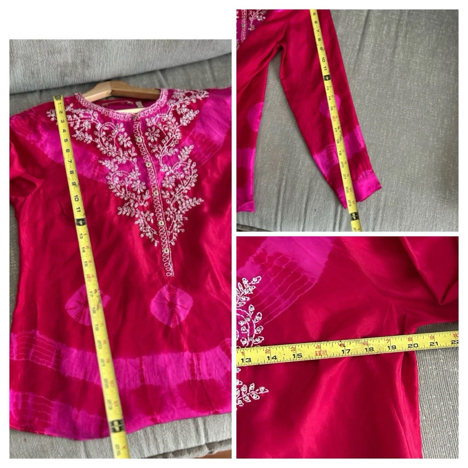 Soft Surroundings SOFT SURROUNDINGS Silk Pink Tie Dye Tunic M Boho Embrodery Size M / US 6-8 / IT 42-44 - 7 Thumbnail