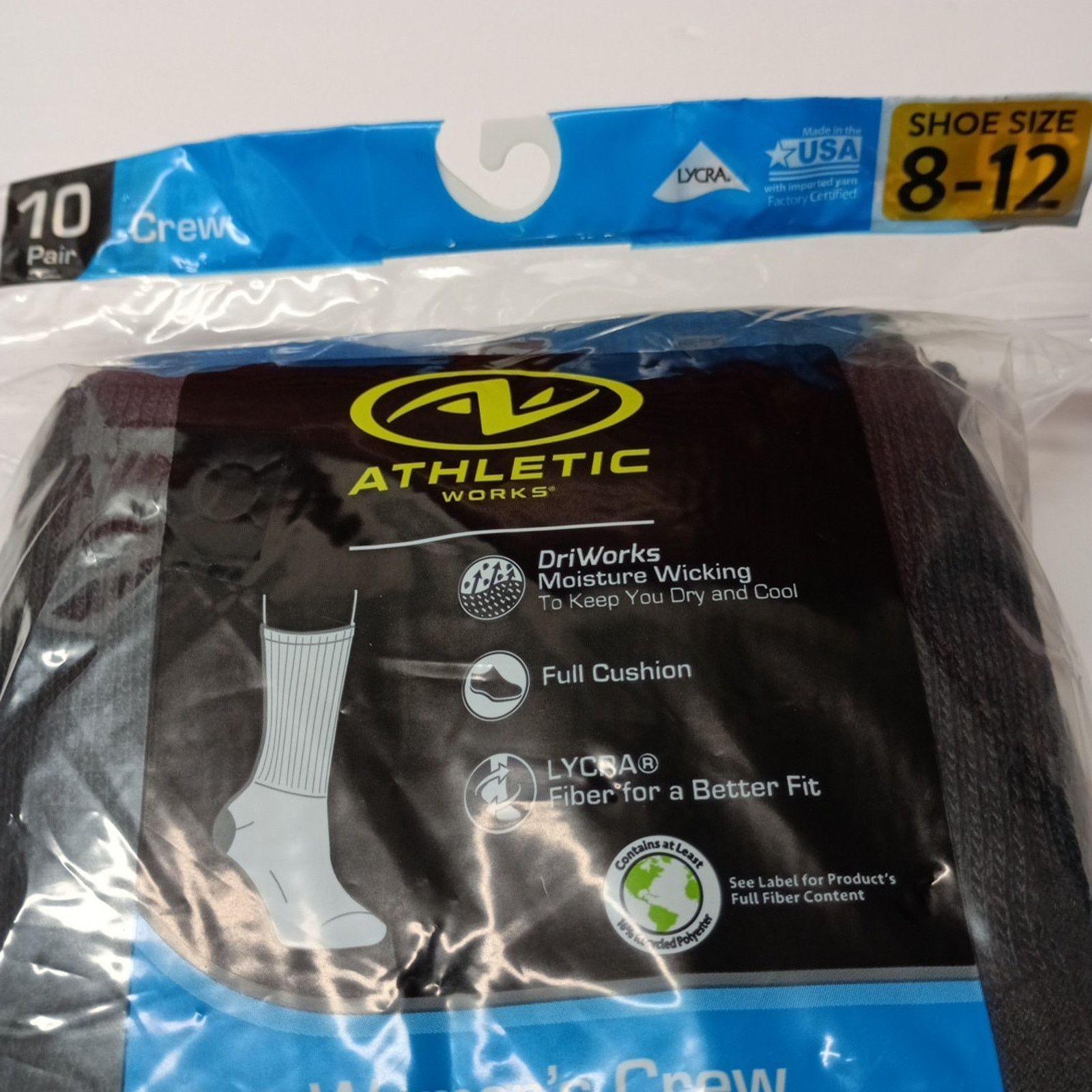 Athletic Works Athletic Works Women's Crew Socks 10 Pairs Shoe Size 8-12 Size ONE SIZE - 3 Thumbnail