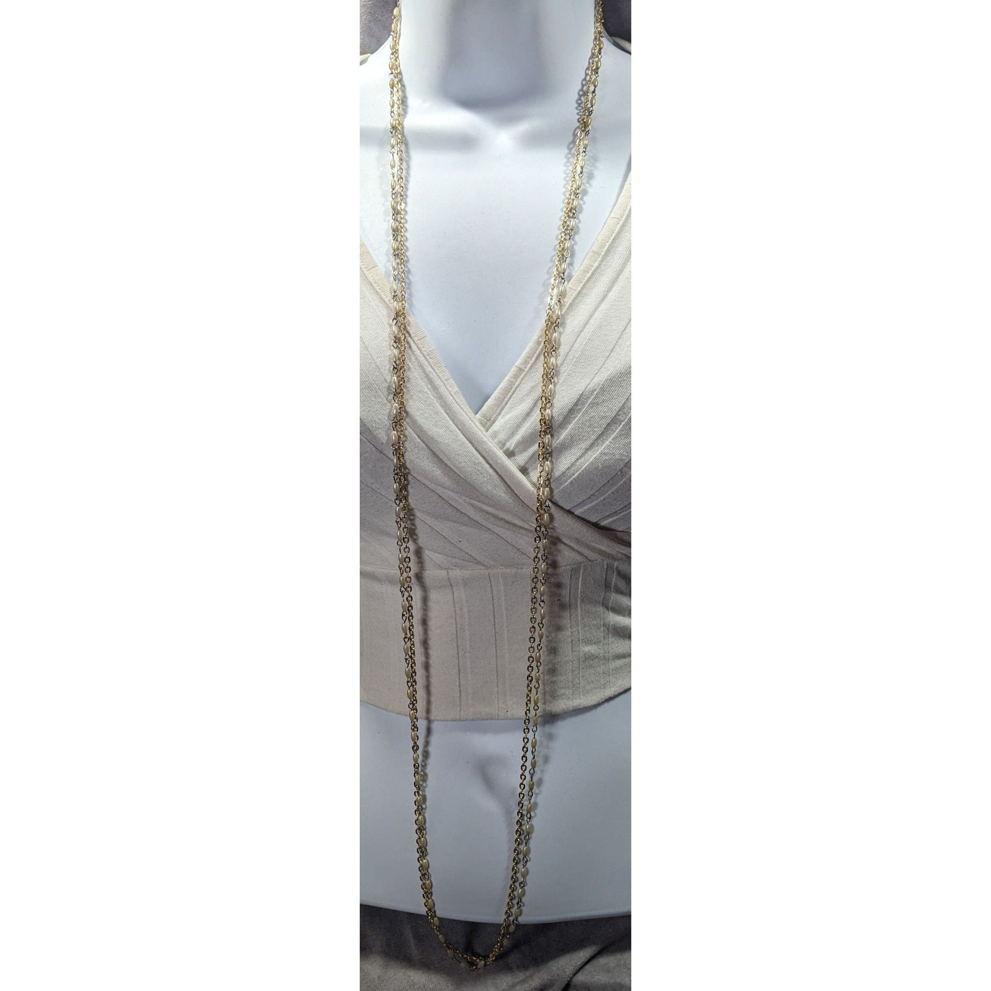 Other Elegant Hollywood Pearl Gold Tone Chain Double Layer Opera N Size ONE SIZE - 4 Thumbnail